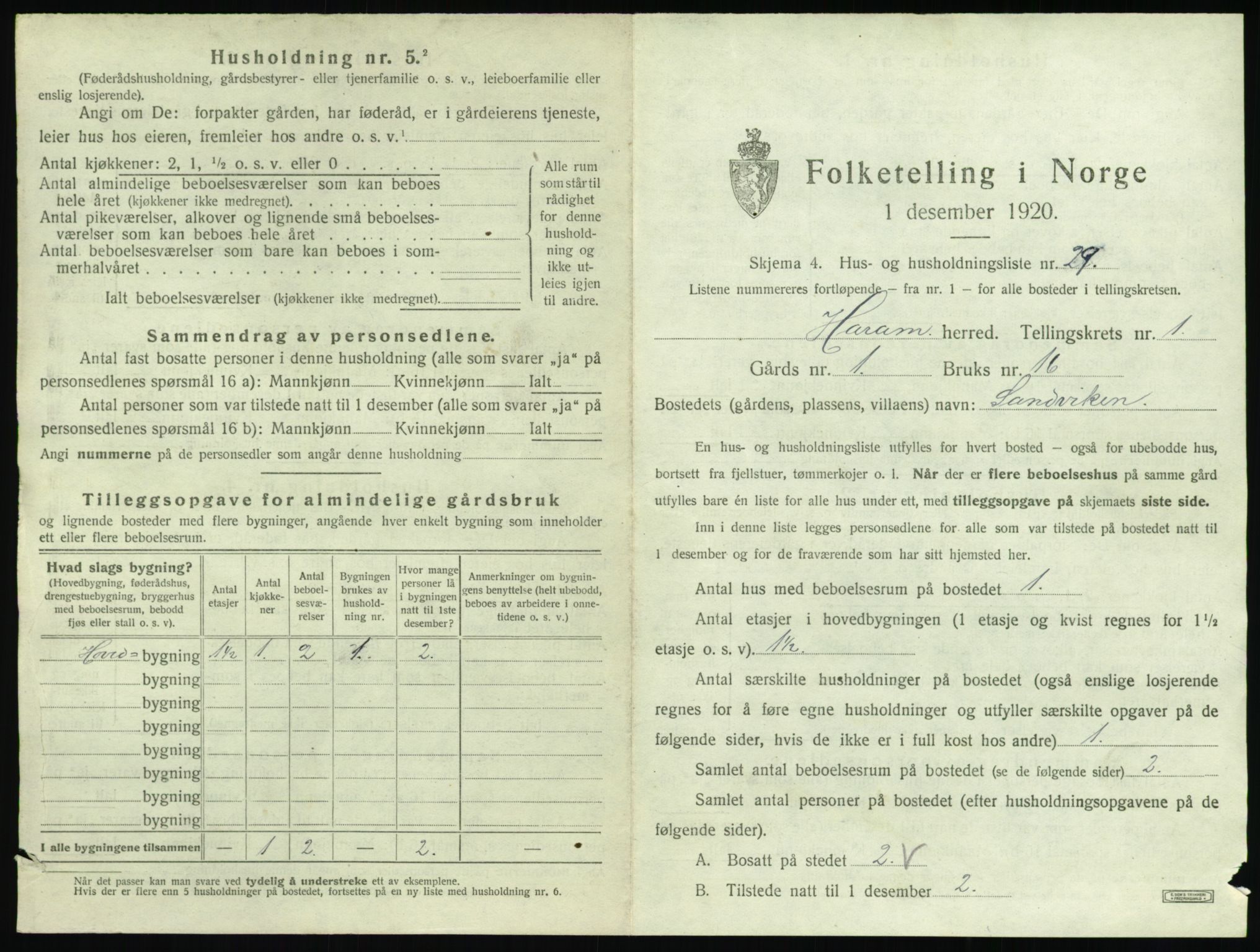 SAT, 1920 census for Haram, 1920, p. 105