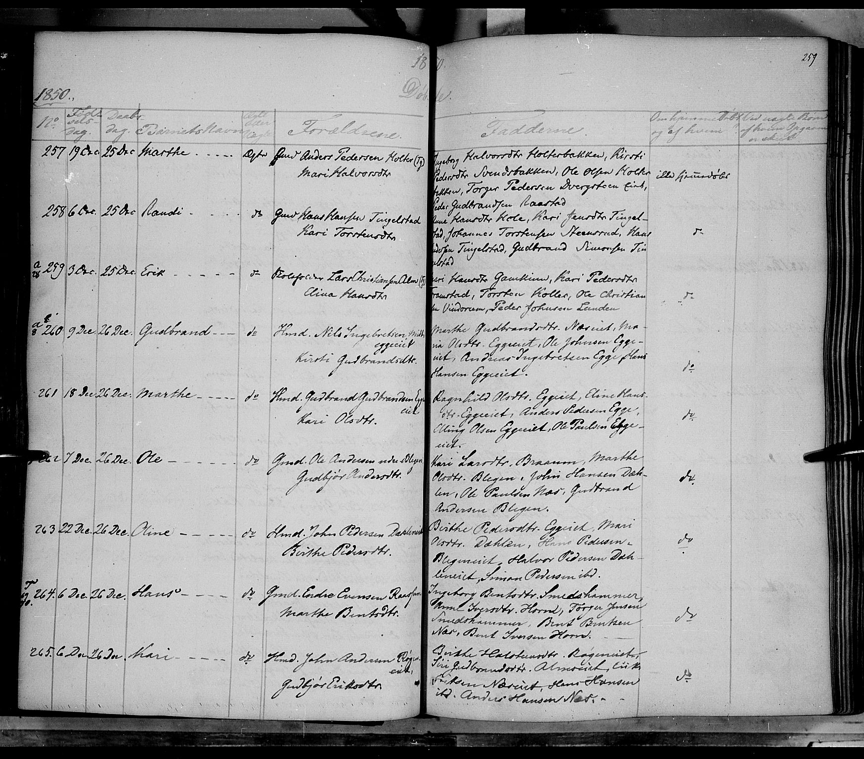 Gran prestekontor, AV/SAH-PREST-112/H/Ha/Haa/L0011: Parish register (official) no. 11, 1842-1856, p. 258-259