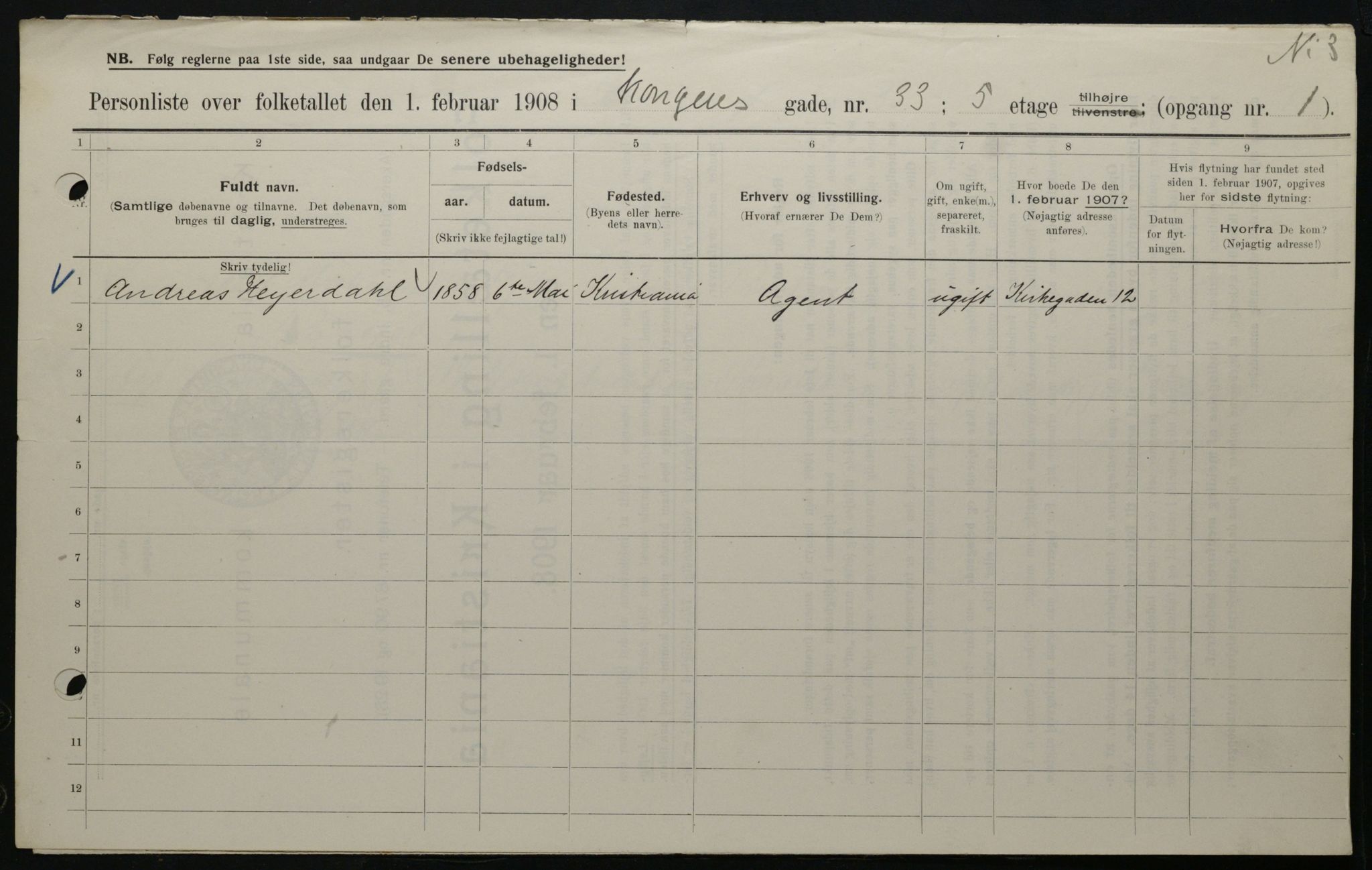 OBA, Municipal Census 1908 for Kristiania, 1908, p. 47121