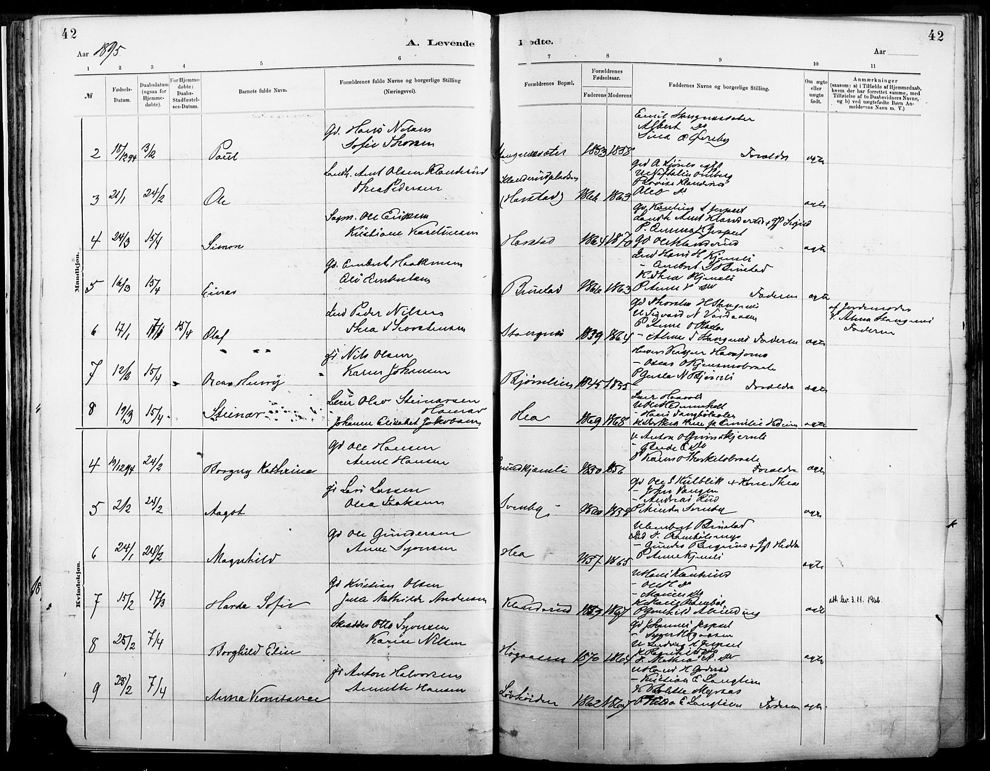 Eidskog prestekontor, SAH/PREST-026/H/Ha/Haa/L0004: Parish register (official) no. 4, 1884-1897, p. 42