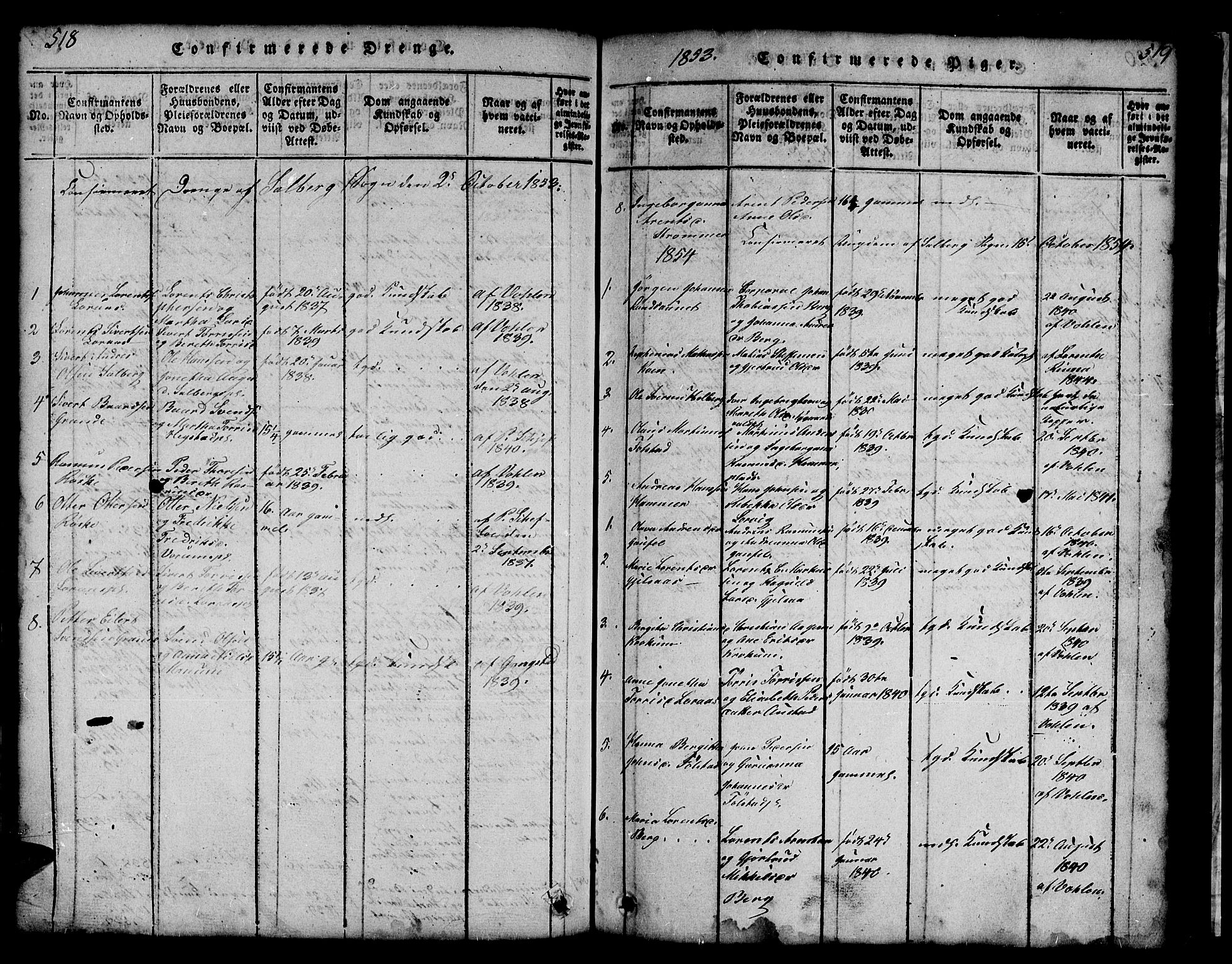 Ministerialprotokoller, klokkerbøker og fødselsregistre - Nord-Trøndelag, SAT/A-1458/731/L0310: Parish register (copy) no. 731C01, 1816-1874, p. 518-519