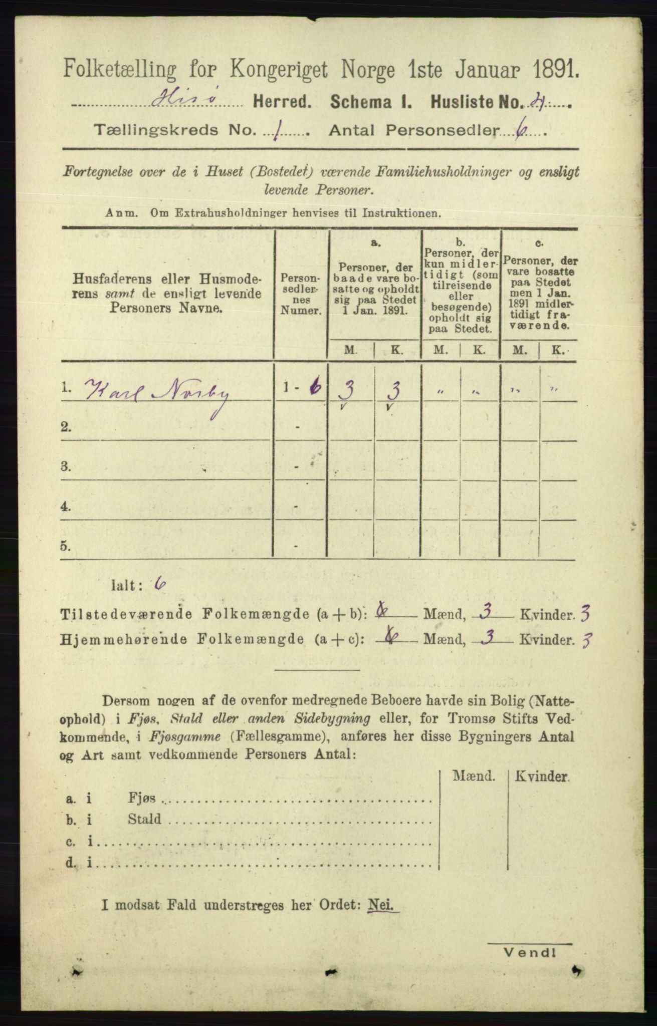 RA, 1891 census for 0922 Hisøy, 1891, p. 22