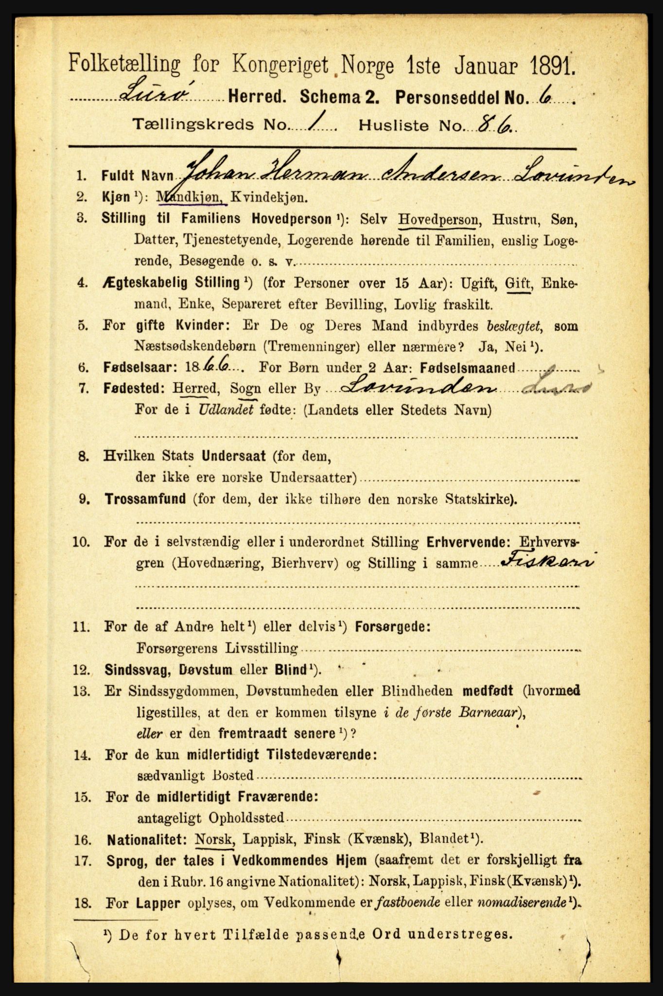 RA, 1891 census for 1834 Lurøy, 1891, p. 652