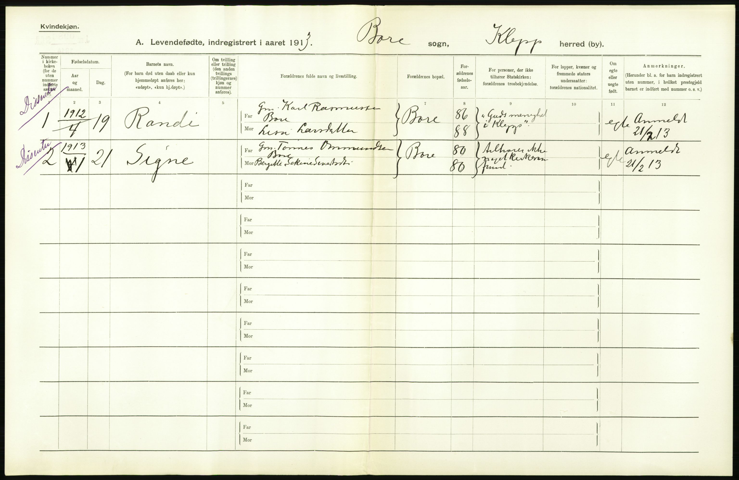 Statistisk sentralbyrå, Sosiodemografiske emner, Befolkning, AV/RA-S-2228/D/Df/Dfb/Dfbc/L0025: Stavanger amt: Levendefødte menn og kvinner. Bygder., 1913, p. 2
