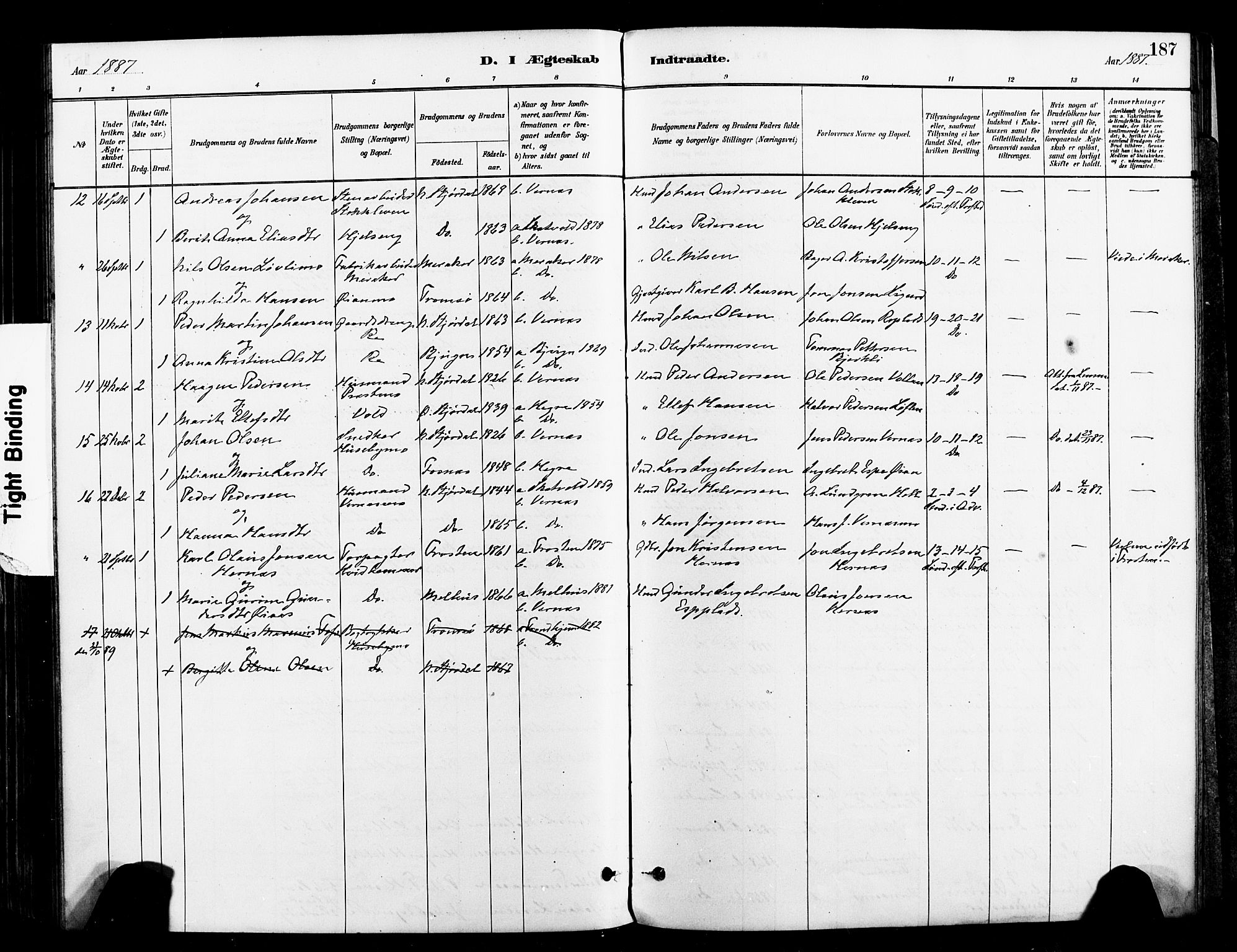 Ministerialprotokoller, klokkerbøker og fødselsregistre - Nord-Trøndelag, SAT/A-1458/709/L0077: Parish register (official) no. 709A17, 1880-1895, p. 187