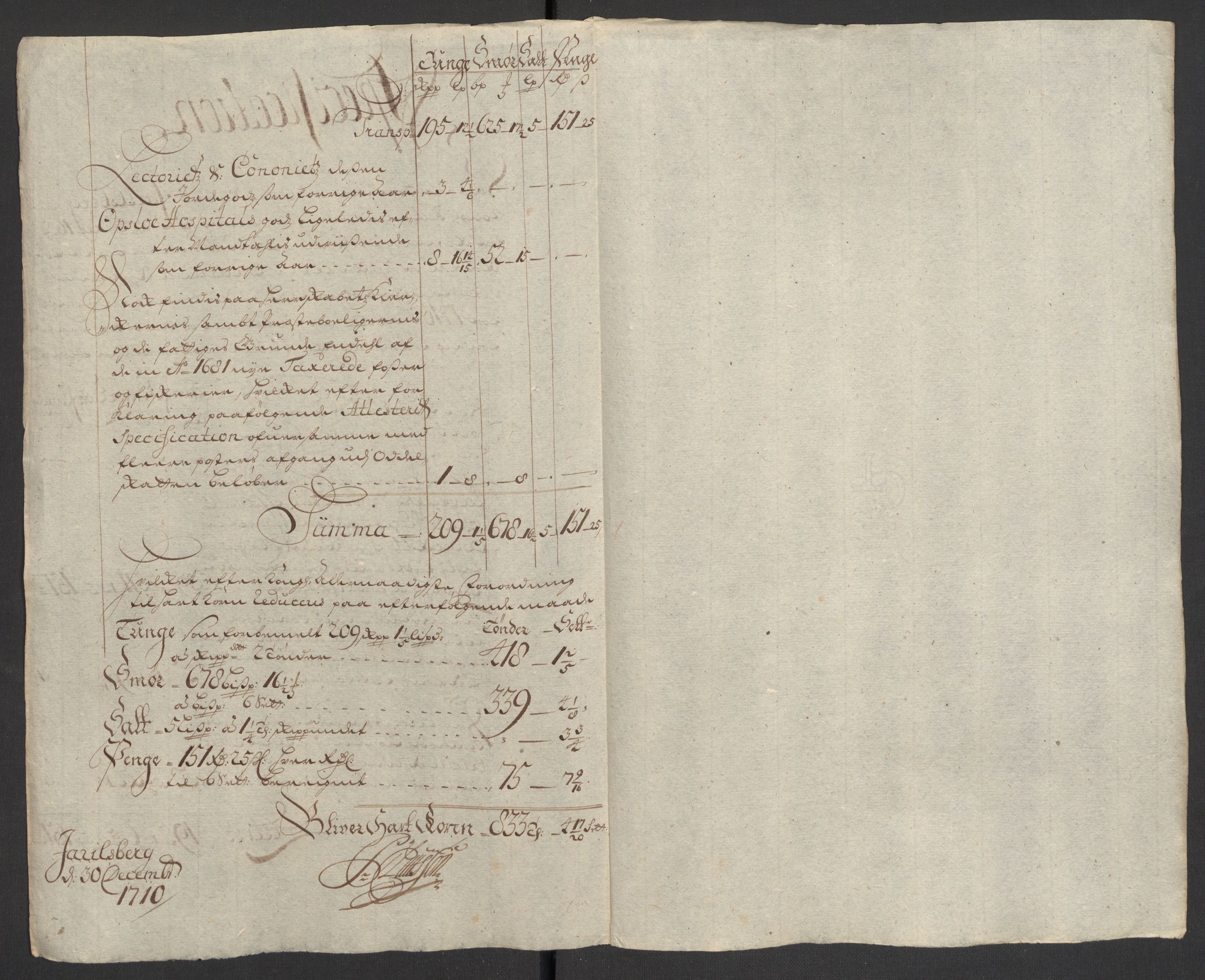 Rentekammeret inntil 1814, Reviderte regnskaper, Fogderegnskap, RA/EA-4092/R32/L1875: Fogderegnskap Jarlsberg grevskap, 1710, p. 155