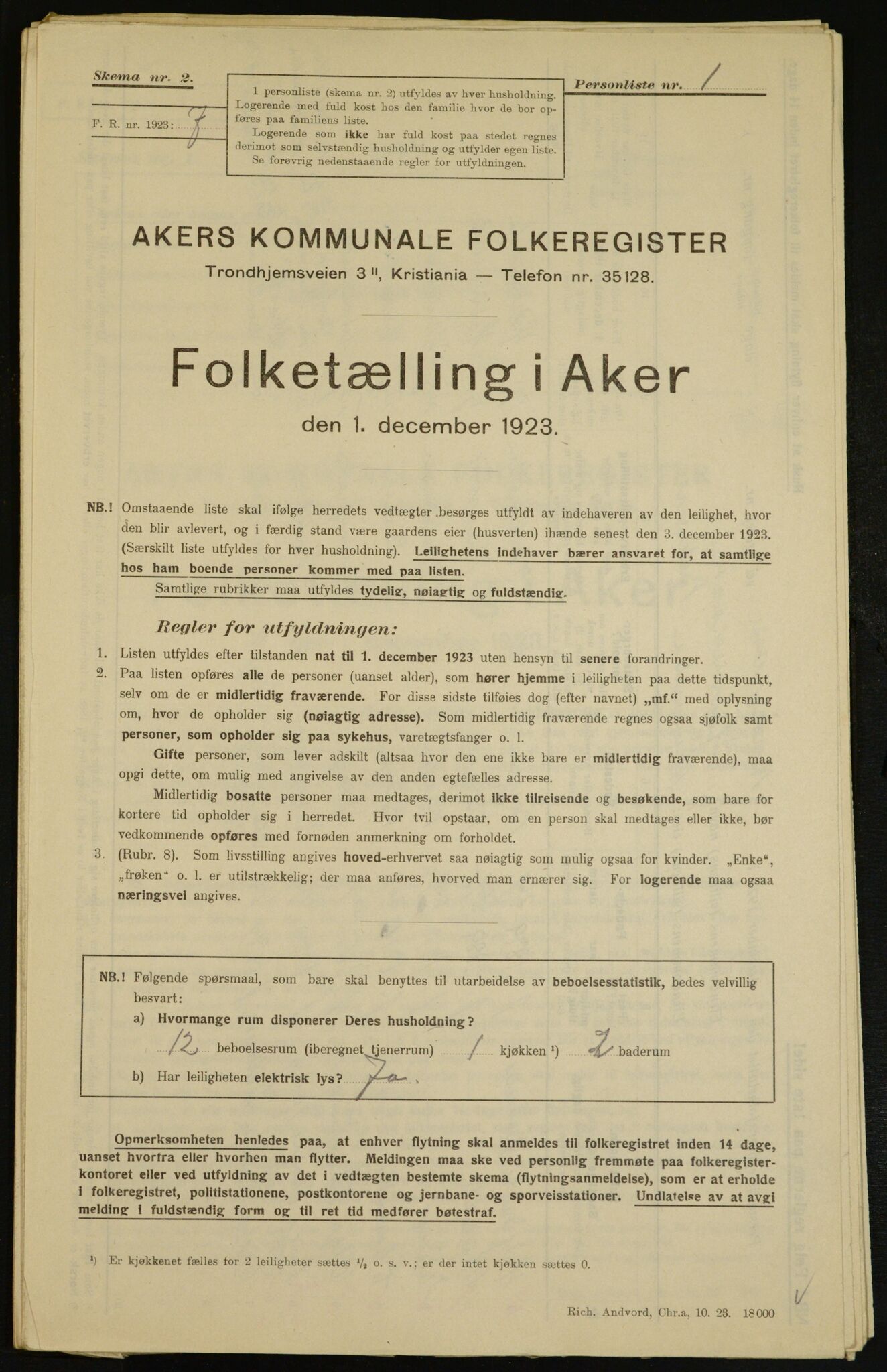 , Municipal Census 1923 for Aker, 1923, p. 7429