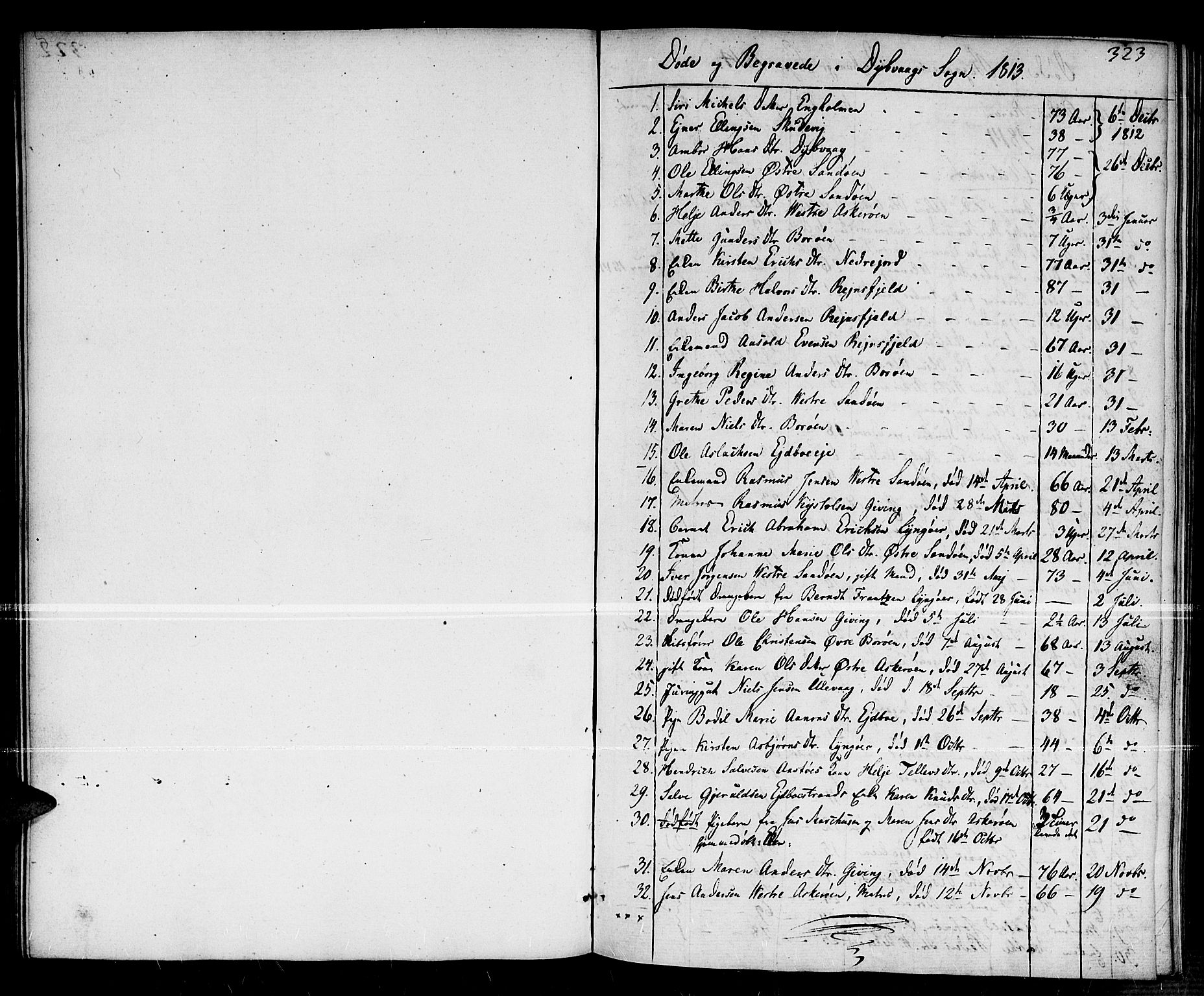 Dypvåg sokneprestkontor, AV/SAK-1111-0007/F/Fa/Faa/L0002: Parish register (official) no. A 2/ 1, 1813-1824, p. 323