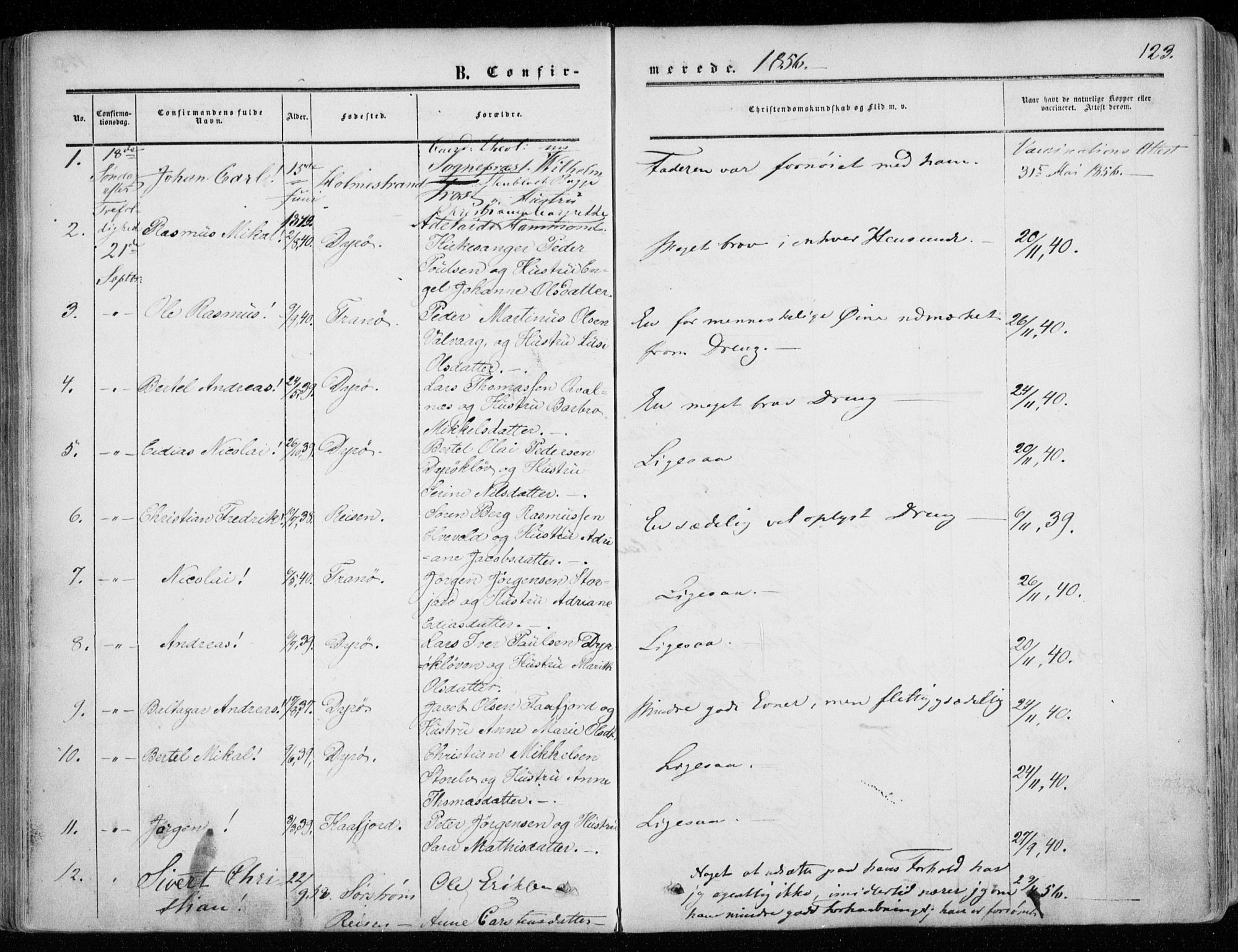 Tranøy sokneprestkontor, SATØ/S-1313/I/Ia/Iaa/L0007kirke: Parish register (official) no. 7, 1856-1866, p. 123