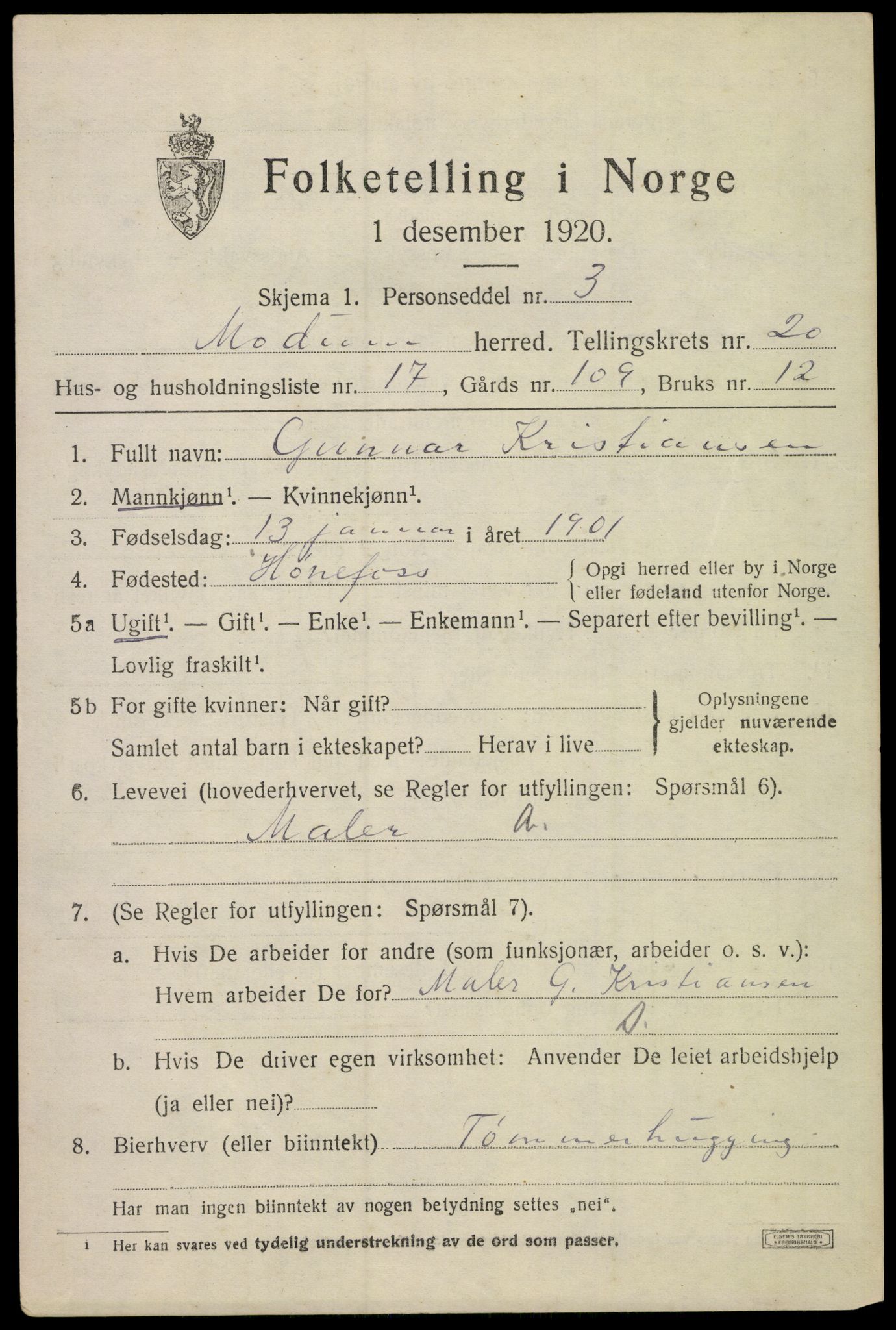 SAKO, 1920 census for Modum, 1920, p. 22249