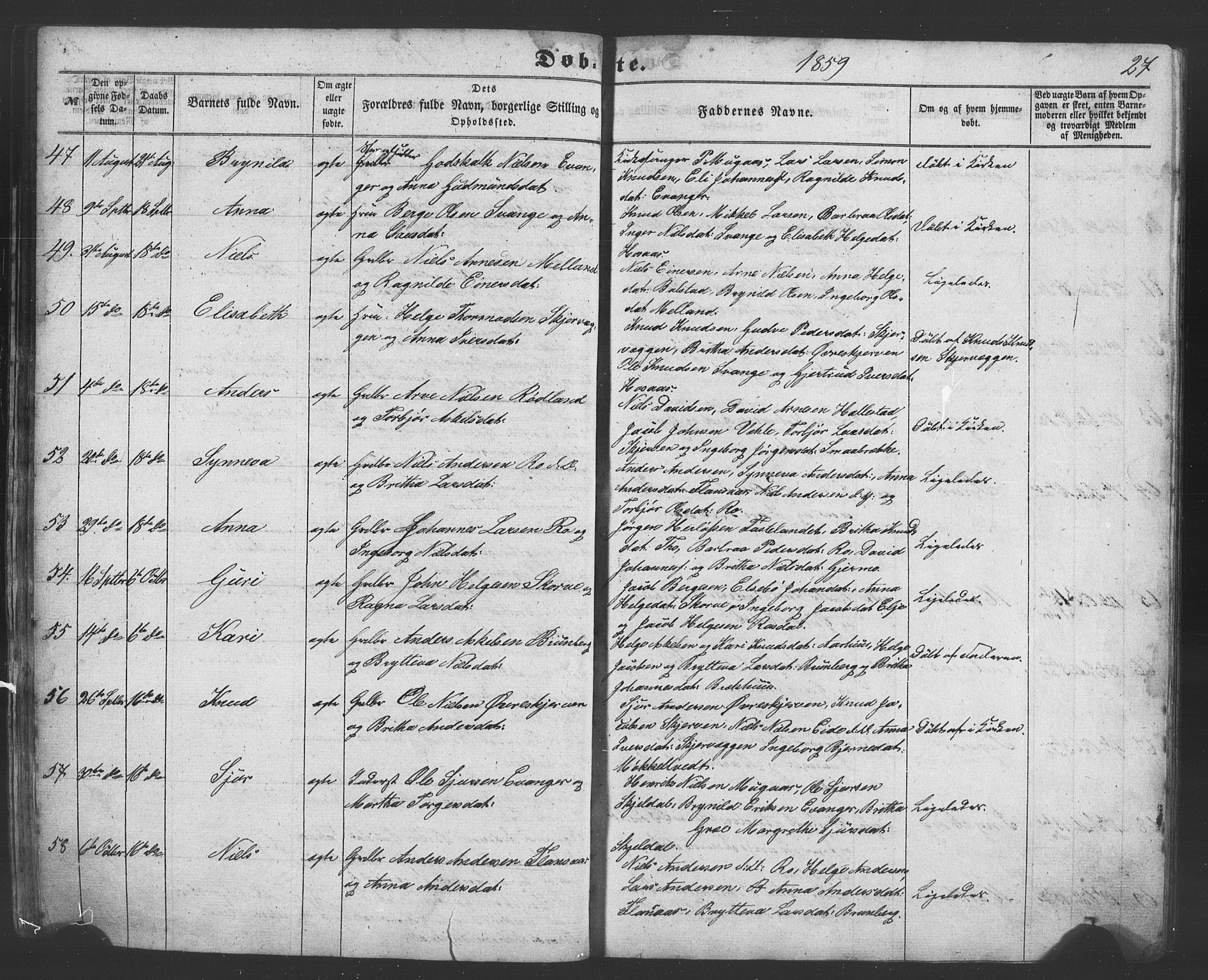 Evanger sokneprestembete, AV/SAB-A-99924: Parish register (copy) no. A 1, 1855-1864, p. 27