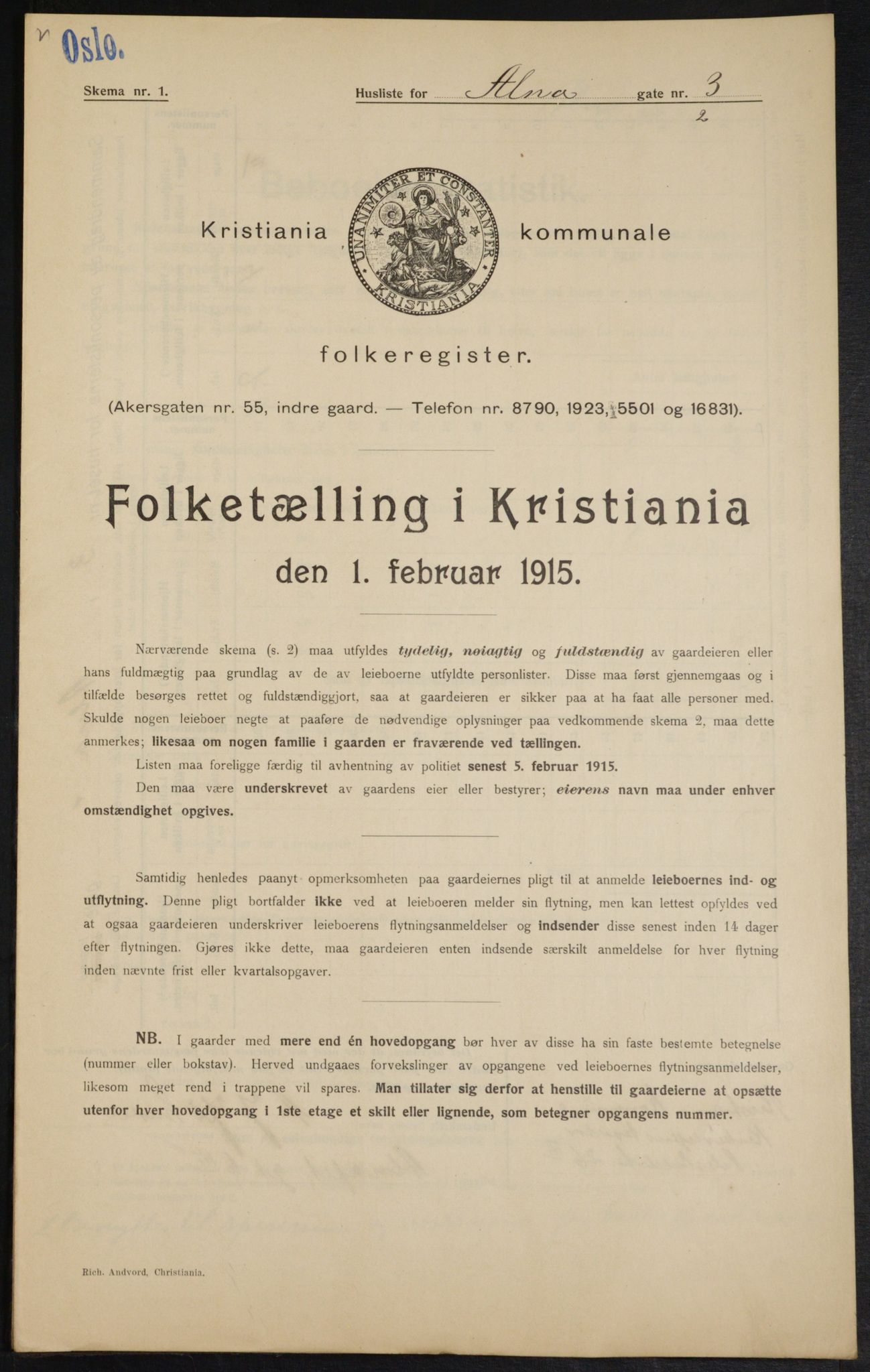 OBA, Municipal Census 1915 for Kristiania, 1915, p. 1123