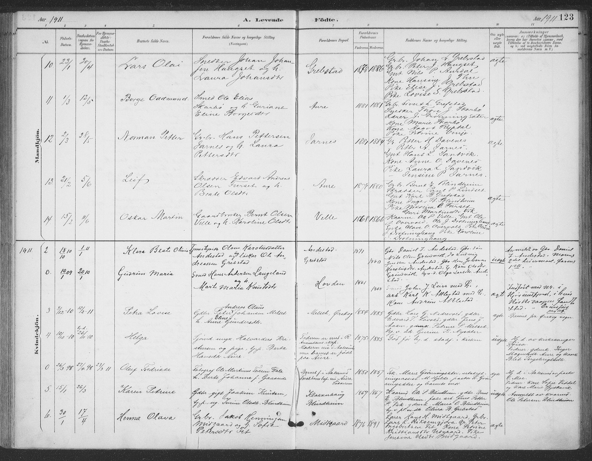 Ministerialprotokoller, klokkerbøker og fødselsregistre - Møre og Romsdal, SAT/A-1454/523/L0335: Parish register (official) no. 523A02, 1891-1911, p. 123