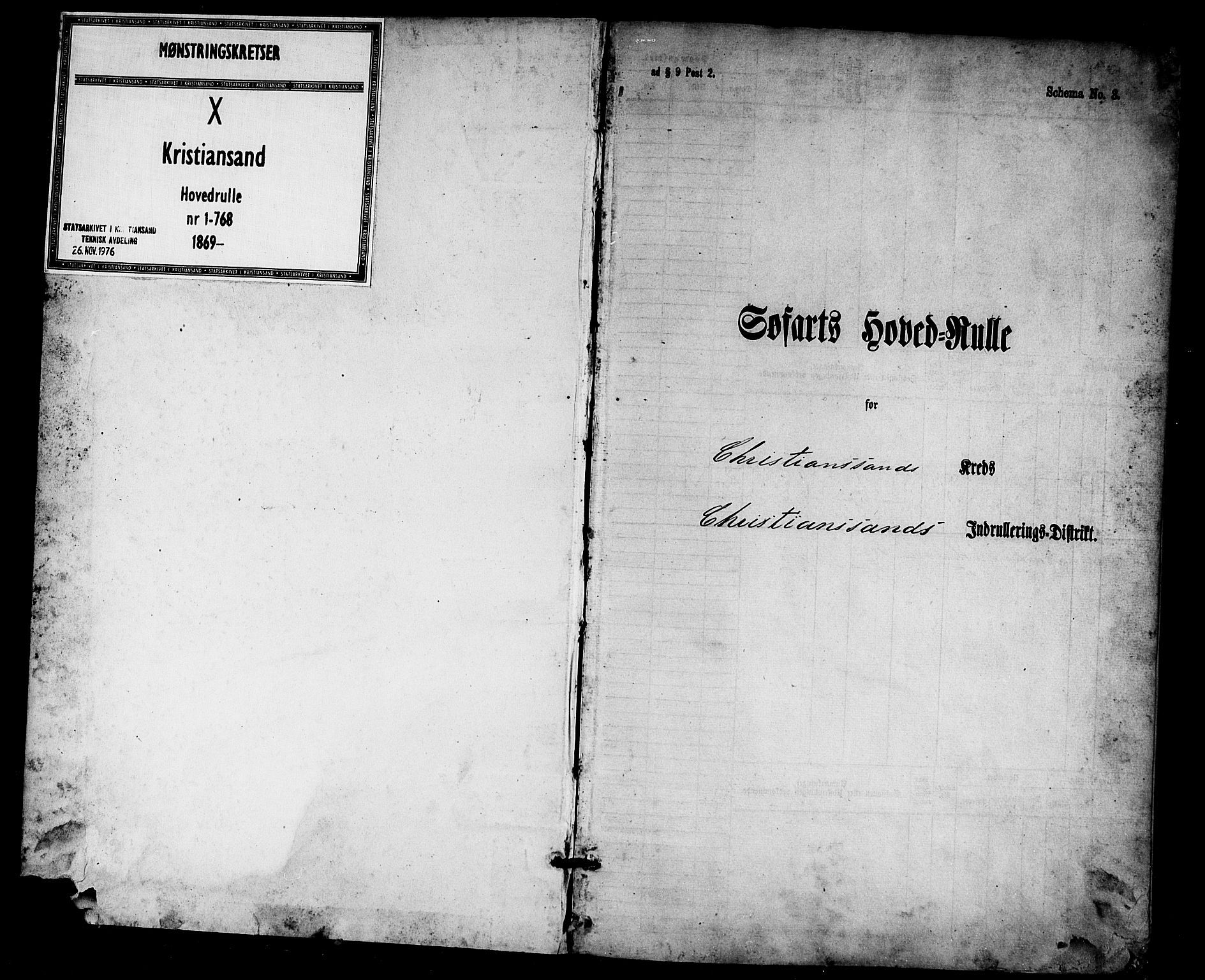 Kristiansand mønstringskrets, AV/SAK-2031-0015/F/Fb/L0027: Hovedrulle nr 1-768, X-6, 1860-1869, p. 1