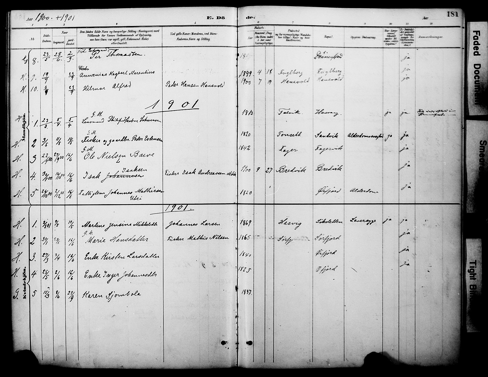 Loppa sokneprestkontor, SATØ/S-1339/H/Ha/L0008kirke: Parish register (official) no. 8, 1889-1907, p. 181