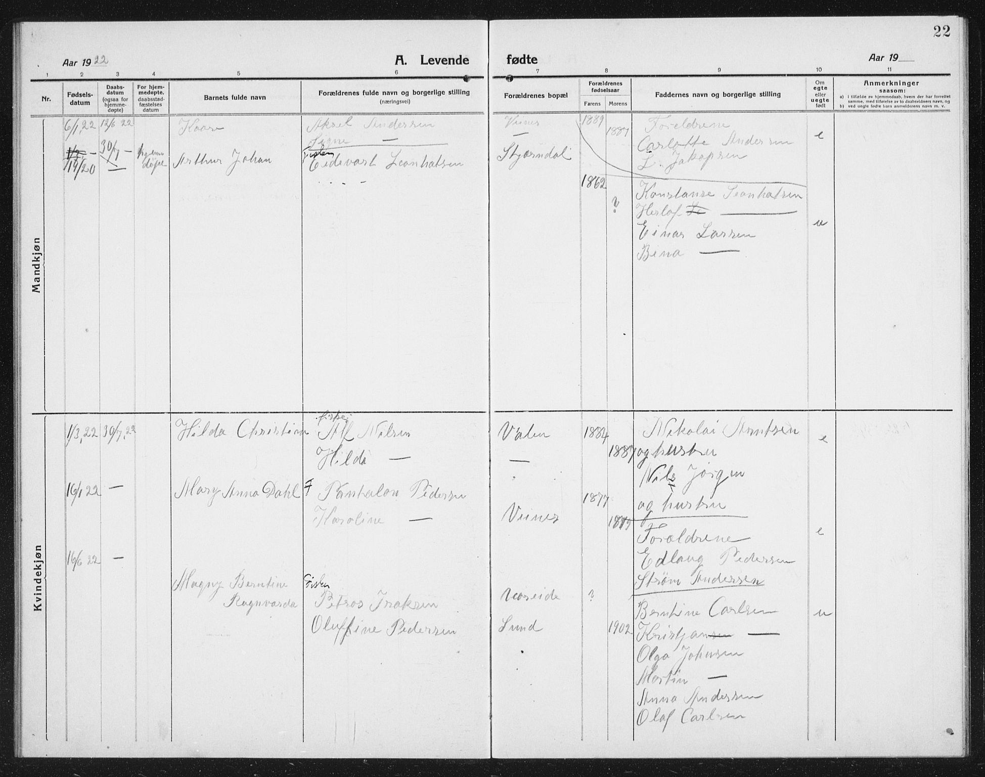 Ministerialprotokoller, klokkerbøker og fødselsregistre - Nordland, AV/SAT-A-1459/887/L1229: Parish register (copy) no. 887C01, 1916-1935, p. 22