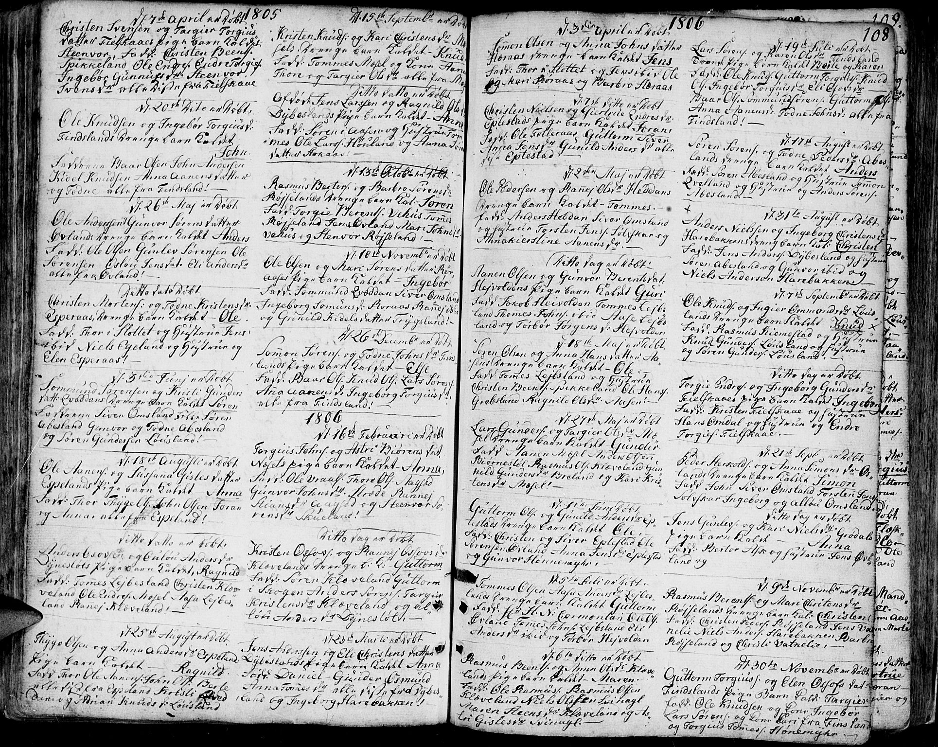 Bjelland sokneprestkontor, SAK/1111-0005/F/Fa/Faa/L0001: Parish register (official) no. A 1 /2, 1793-1815, p. 108