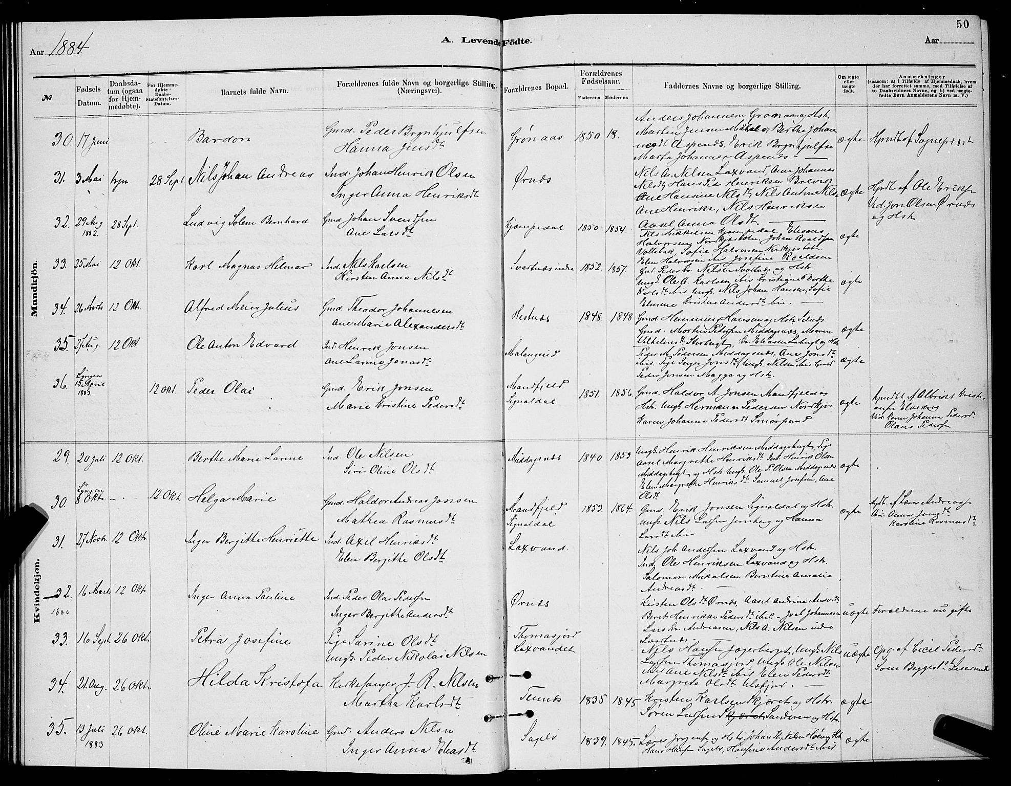 Balsfjord sokneprestembete, SATØ/S-1303/G/Ga/L0007klokker: Parish register (copy) no. 7, 1878-1889, p. 50