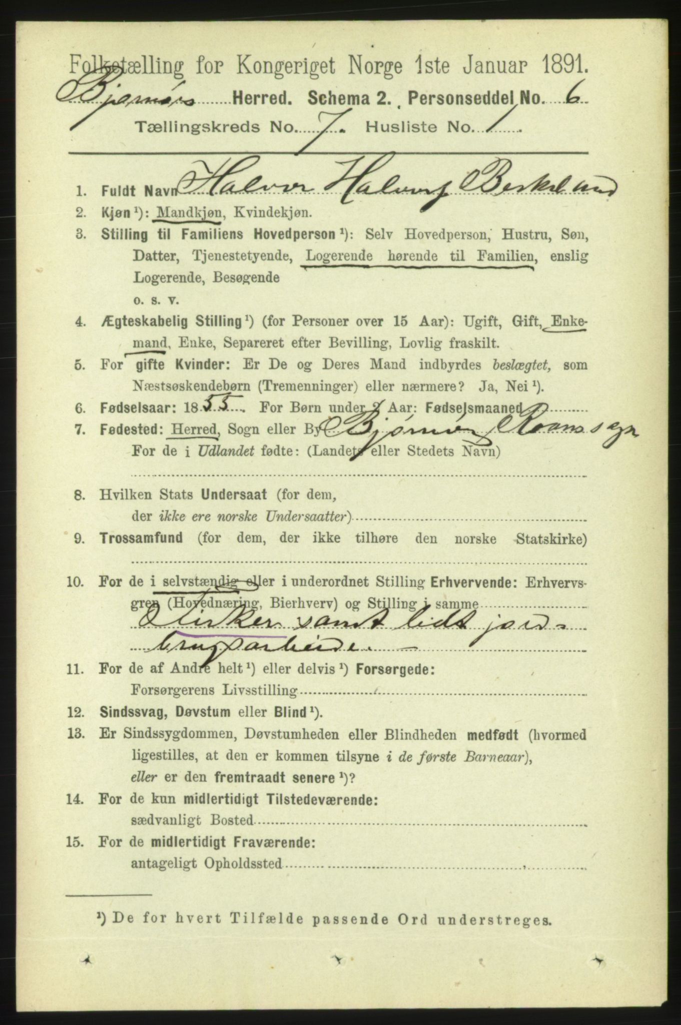 RA, 1891 census for 1632 Bjørnør, 1891, p. 2989