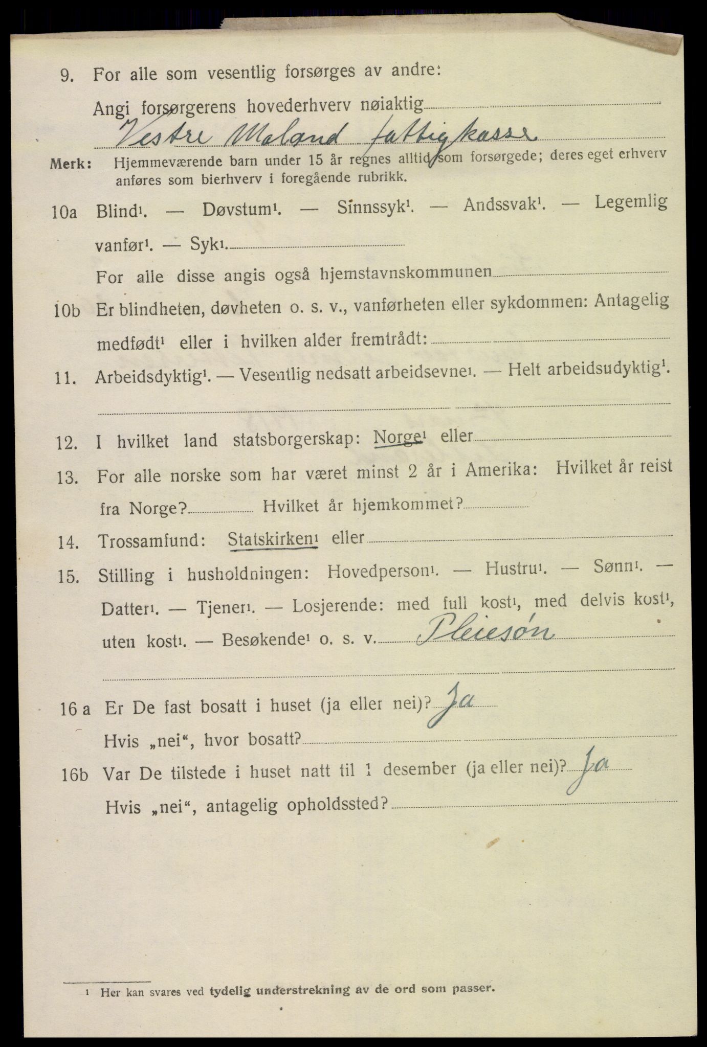 SAK, 1920 census for Birkenes, 1920, p. 1428