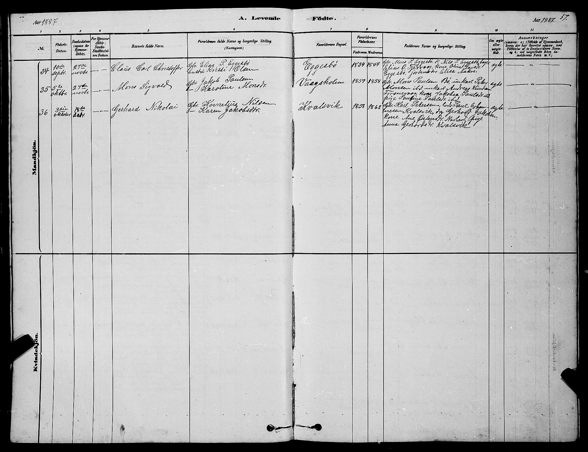 Ministerialprotokoller, klokkerbøker og fødselsregistre - Møre og Romsdal, AV/SAT-A-1454/507/L0081: Parish register (copy) no. 507C04, 1878-1898, p. 57