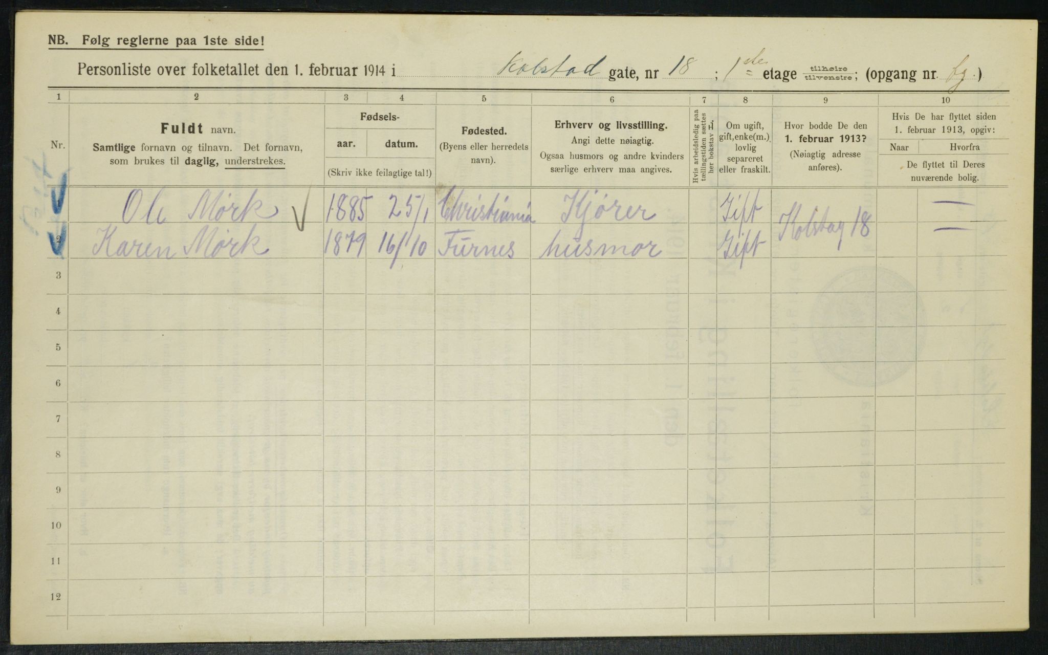 OBA, Municipal Census 1914 for Kristiania, 1914, p. 52368