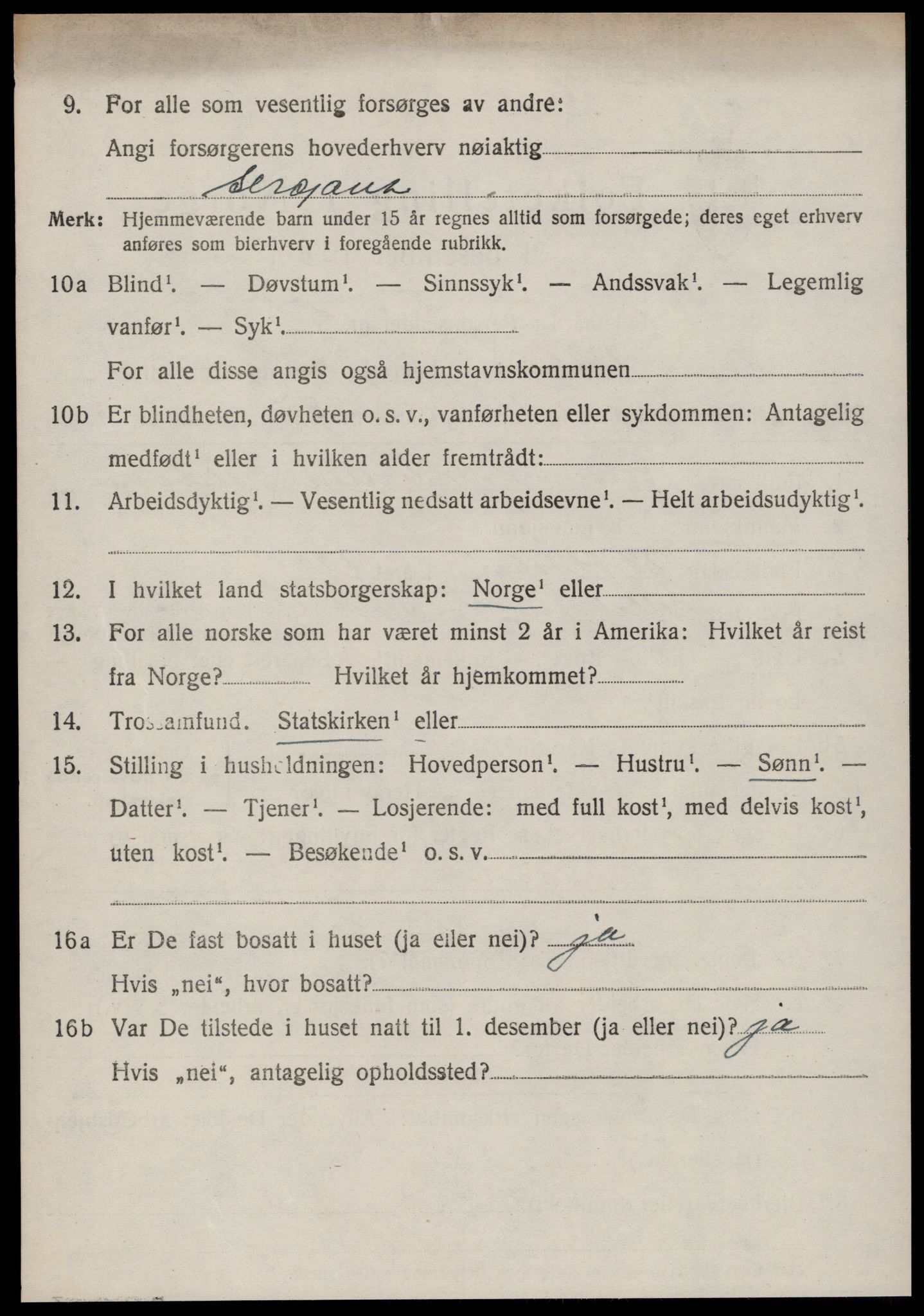 SAT, 1920 census for Volda, 1920, p. 10055