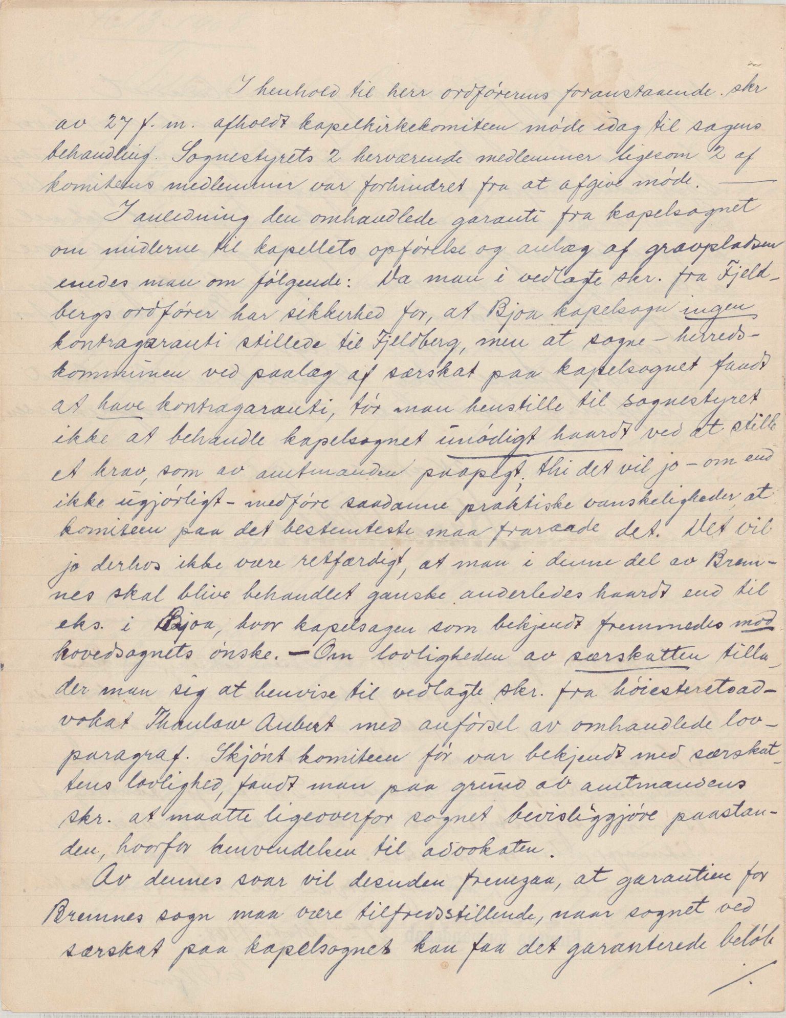 Finnaas kommune. Formannskapet, IKAH/1218a-021/D/Da/L0001/0006: Korrespondanse / saker / Kapellkyrkje på Løkling, 1906-1910, p. 26