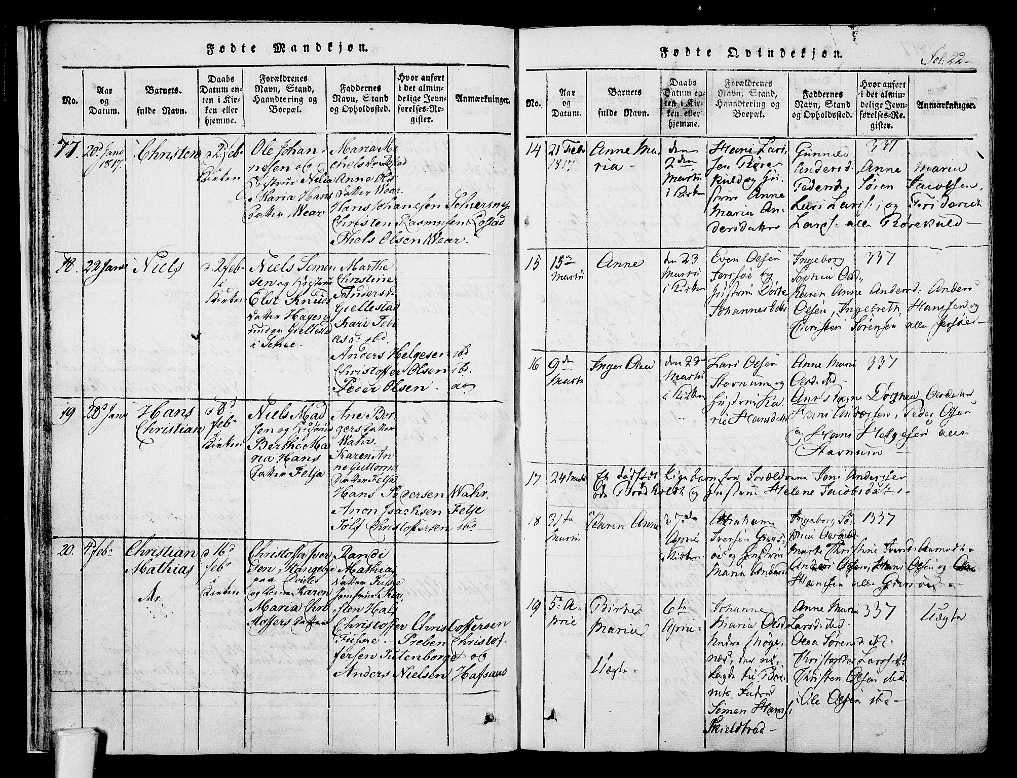 Stokke kirkebøker, AV/SAKO-A-320/F/Fa/L0005: Parish register (official) no. I 5, 1815-1826, p. 22