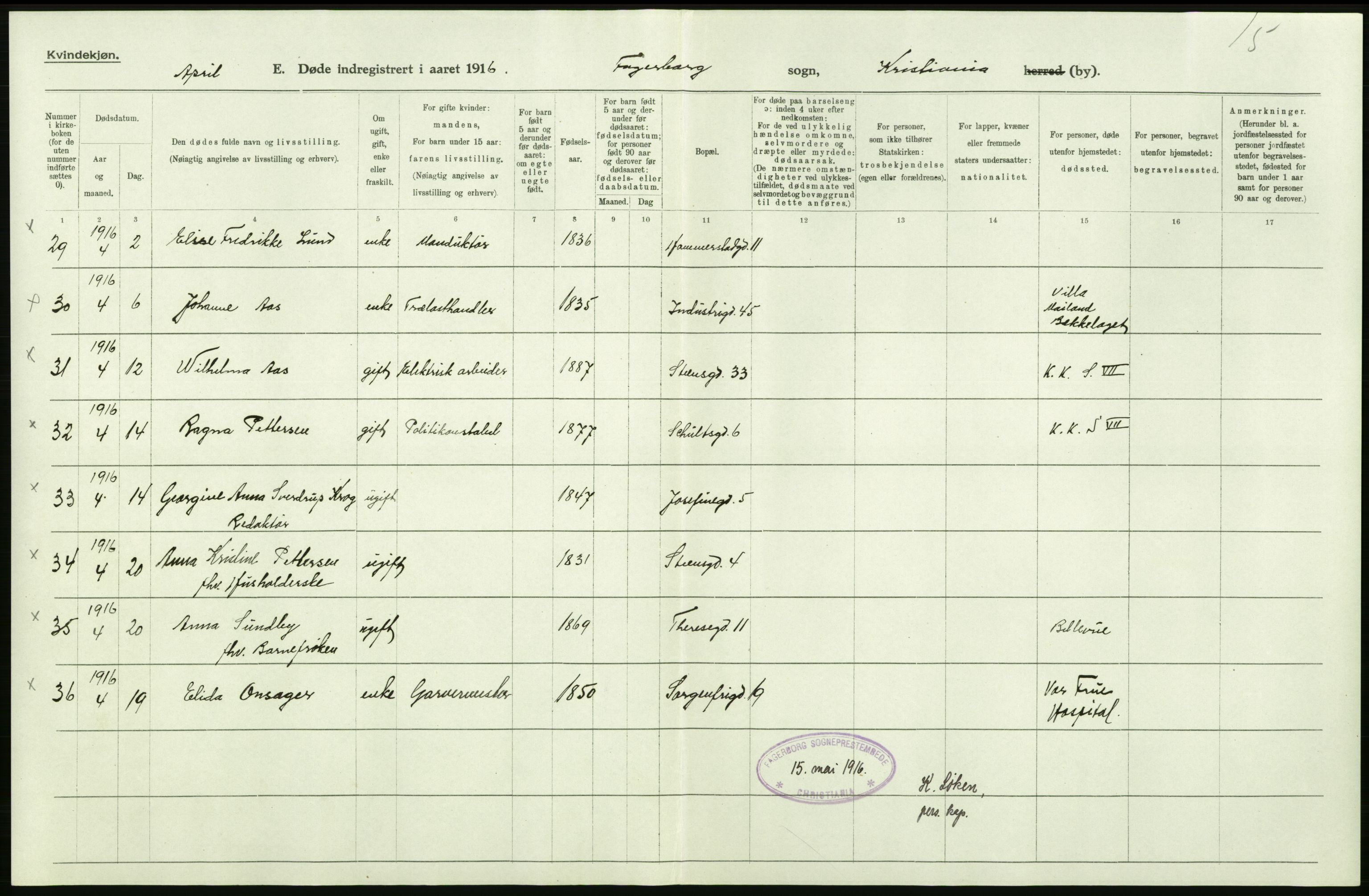 Statistisk sentralbyrå, Sosiodemografiske emner, Befolkning, AV/RA-S-2228/D/Df/Dfb/Dfbf/L0010: Kristiania: Døde, dødfødte., 1916, p. 314