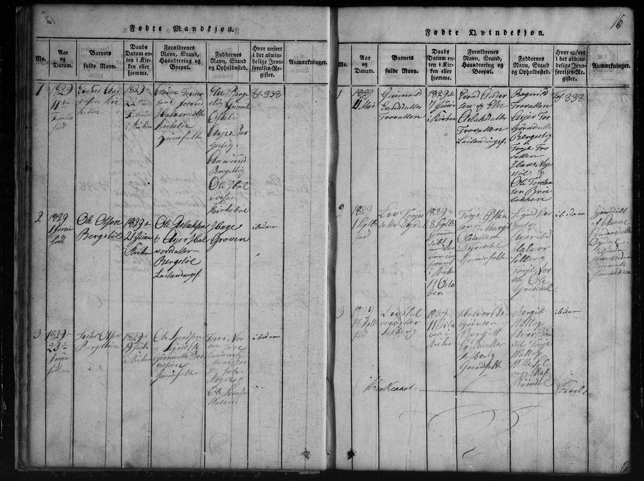 Rauland kirkebøker, SAKO/A-292/G/Gb/L0001: Parish register (copy) no. II 1, 1815-1886, p. 16