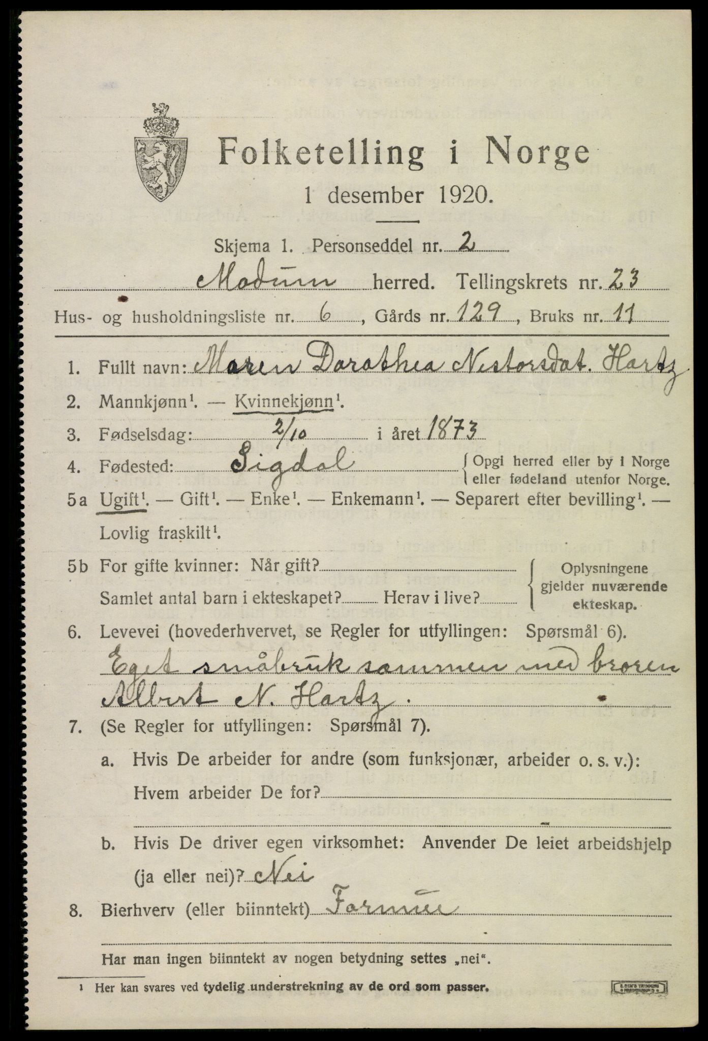 SAKO, 1920 census for Modum, 1920, p. 23449