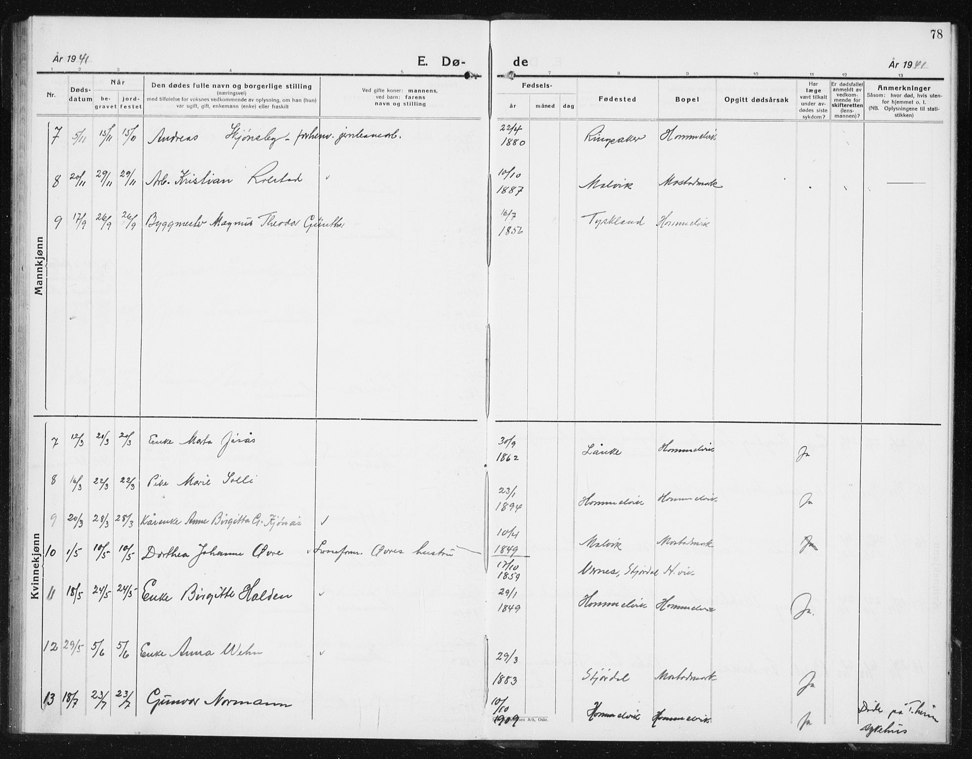 Ministerialprotokoller, klokkerbøker og fødselsregistre - Sør-Trøndelag, SAT/A-1456/617/L0432: Parish register (copy) no. 617C03, 1936-1942, p. 78