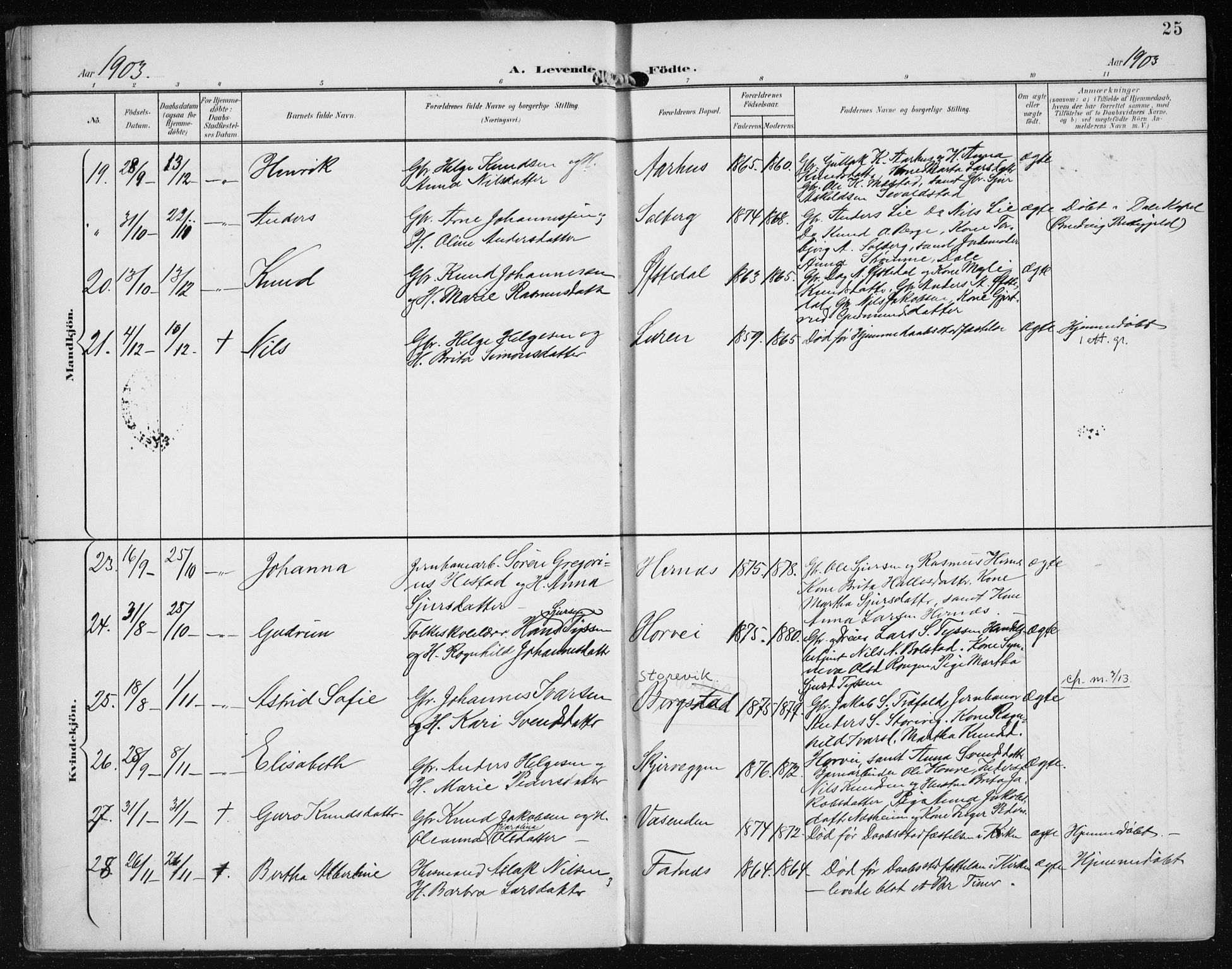 Evanger sokneprestembete, SAB/A-99924: Parish register (official) no. A  3, 1900-1930, p. 25