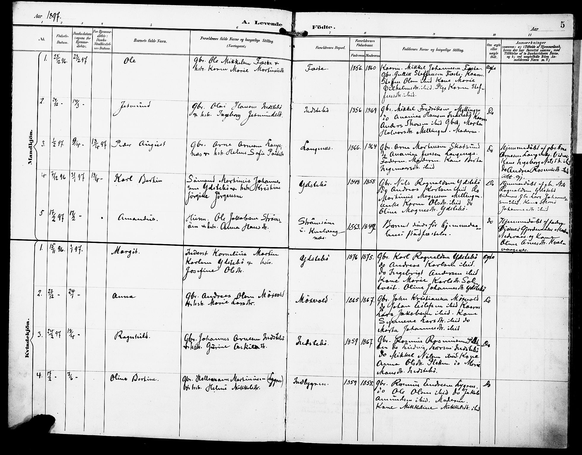 Lindås Sokneprestembete, AV/SAB-A-76701/H/Haa/Haae/L0002: Parish register (official) no. E 2, 1897-1912, p. 5