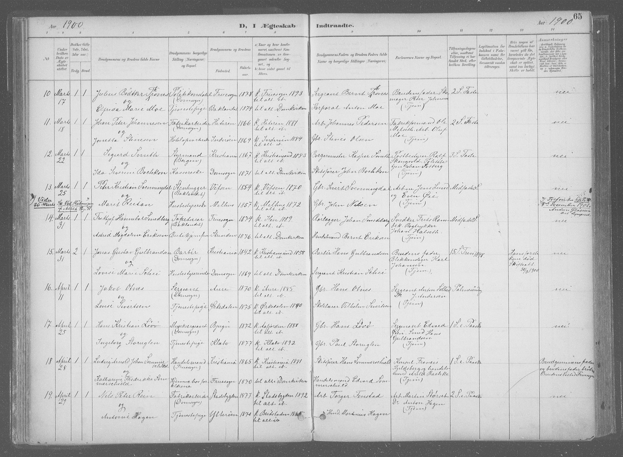 Ministerialprotokoller, klokkerbøker og fødselsregistre - Sør-Trøndelag, SAT/A-1456/601/L0064: Parish register (official) no. 601A31, 1891-1911, p. 65