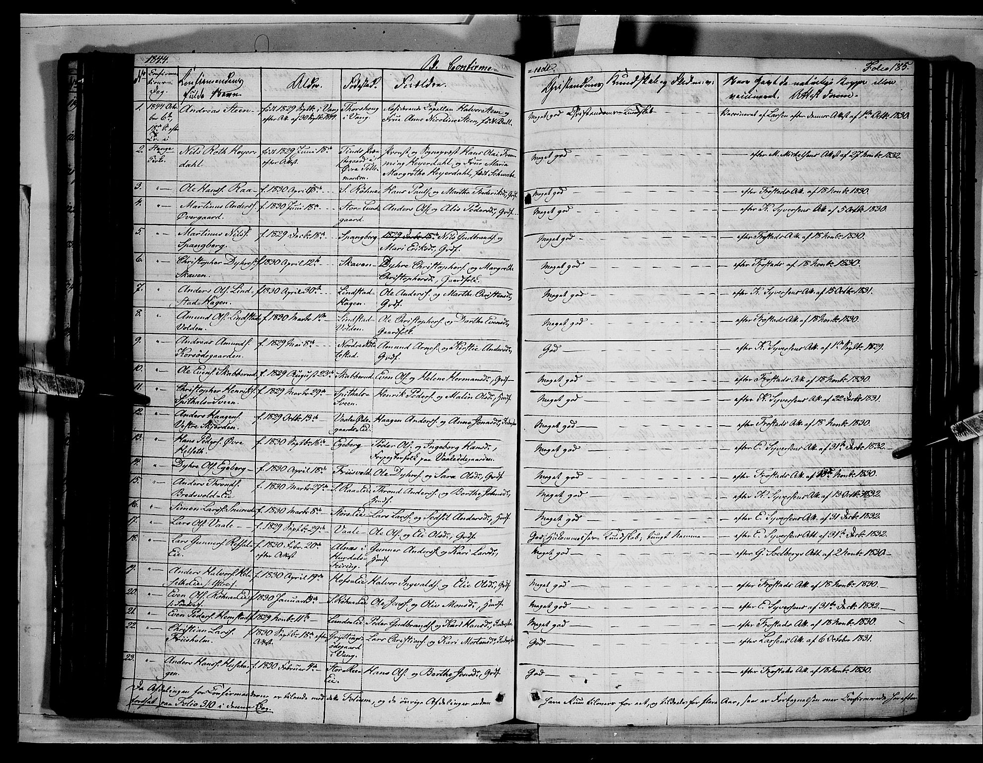 Stange prestekontor, SAH/PREST-002/K/L0010: Parish register (official) no. 10, 1835-1845, p. 185