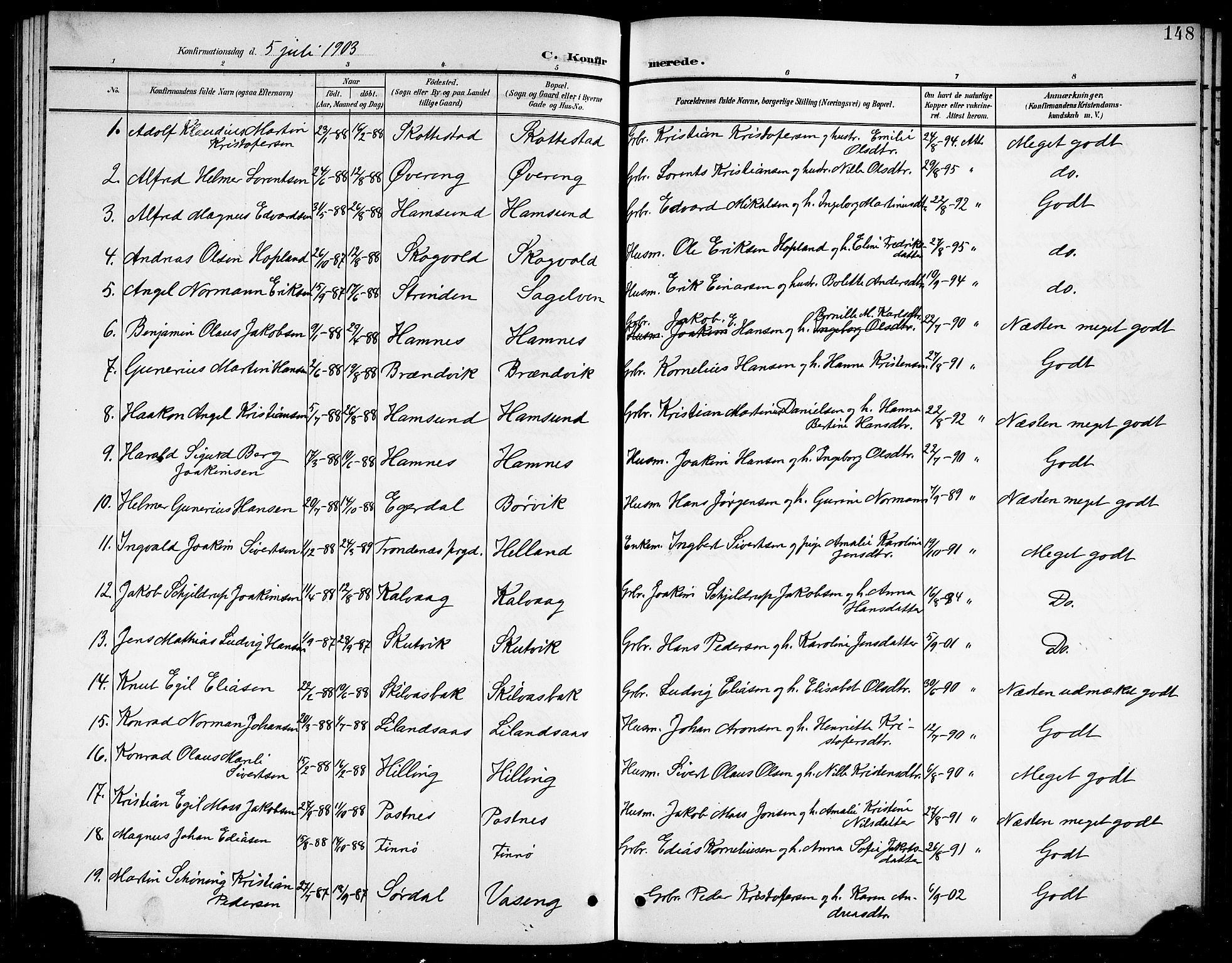Ministerialprotokoller, klokkerbøker og fødselsregistre - Nordland, SAT/A-1459/859/L0860: Parish register (copy) no. 859C06, 1899-1909, p. 148