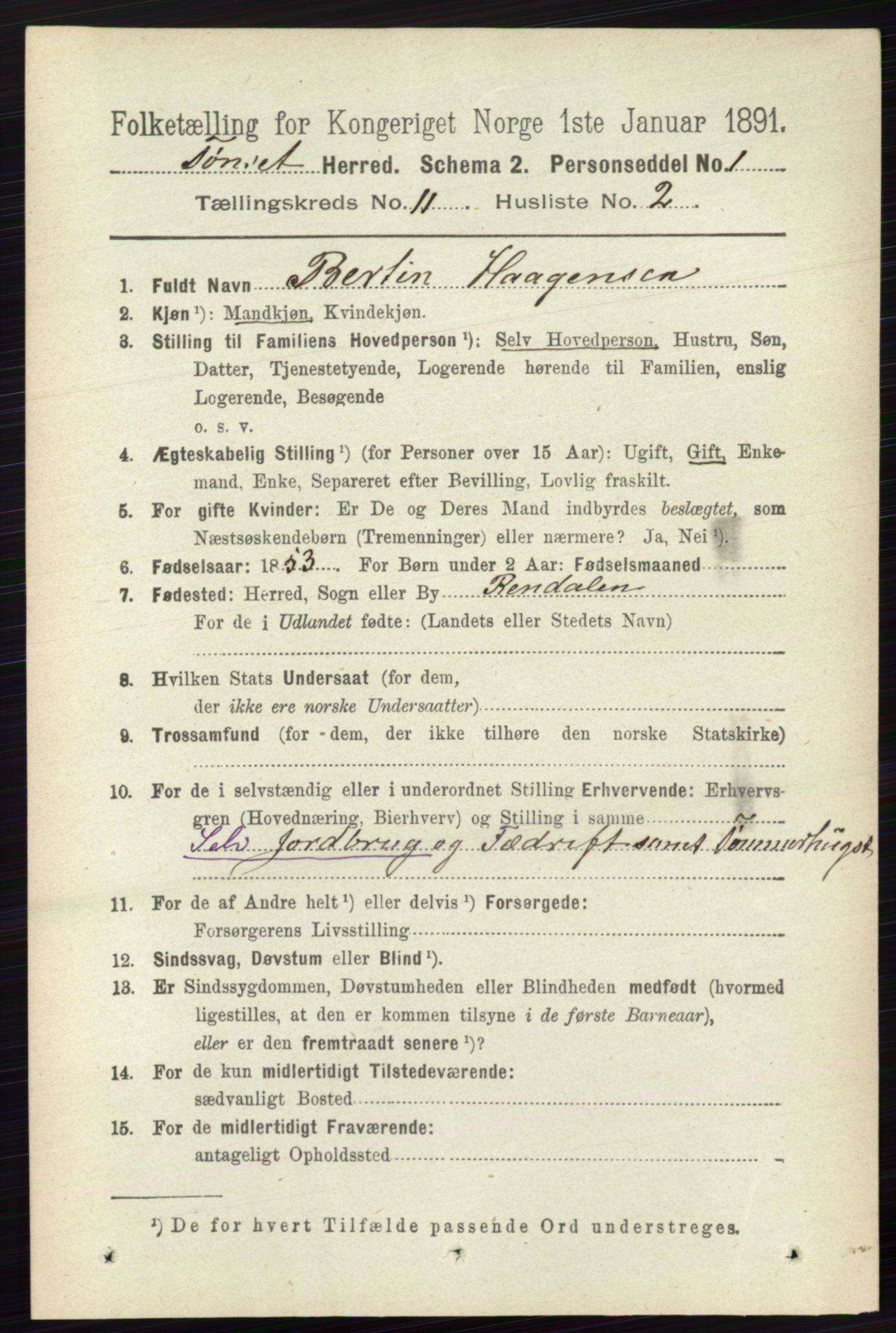 RA, 1891 census for 0437 Tynset, 1891, p. 3014