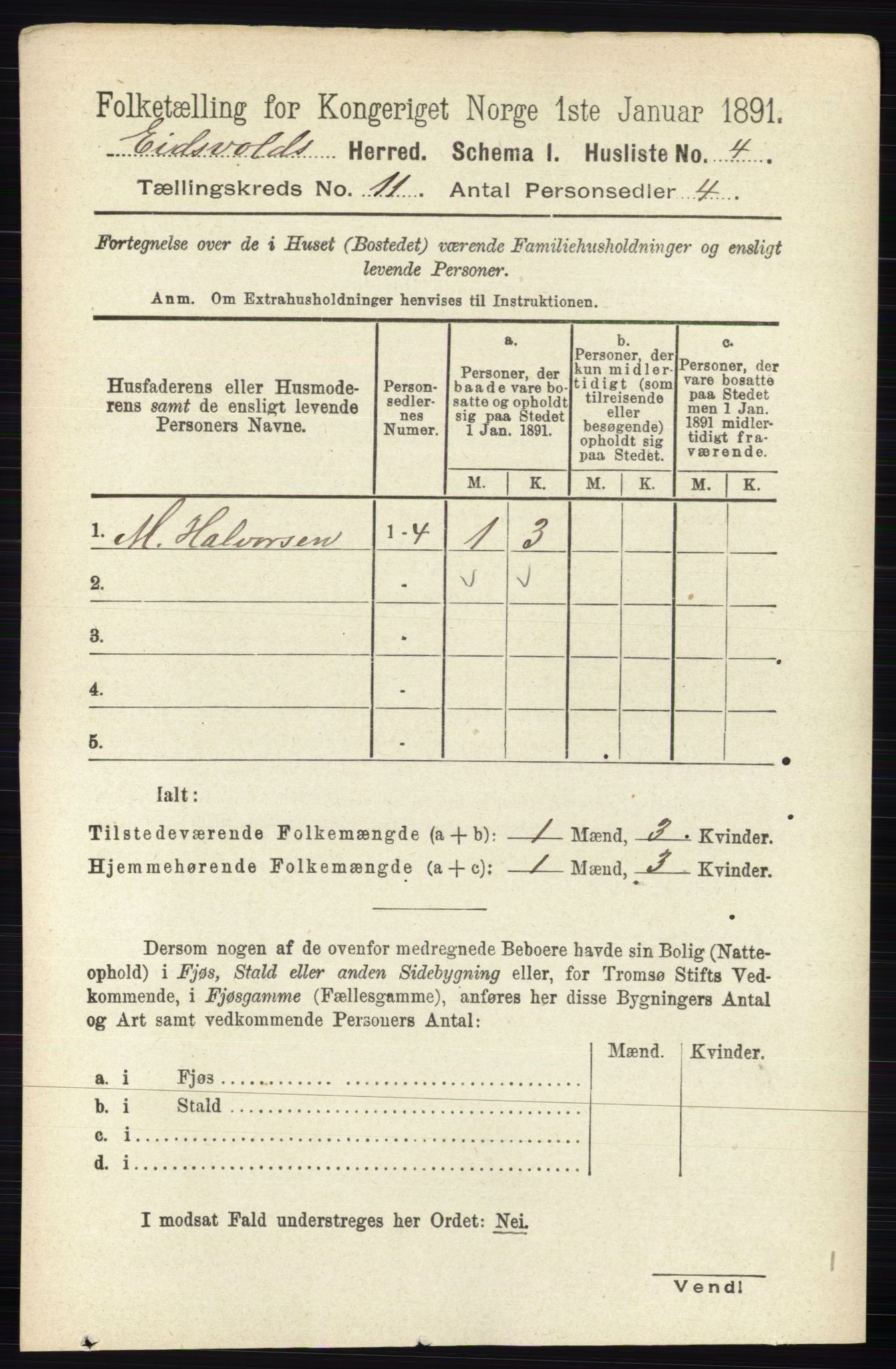 RA, 1891 census for 0237 Eidsvoll, 1891, p. 7580