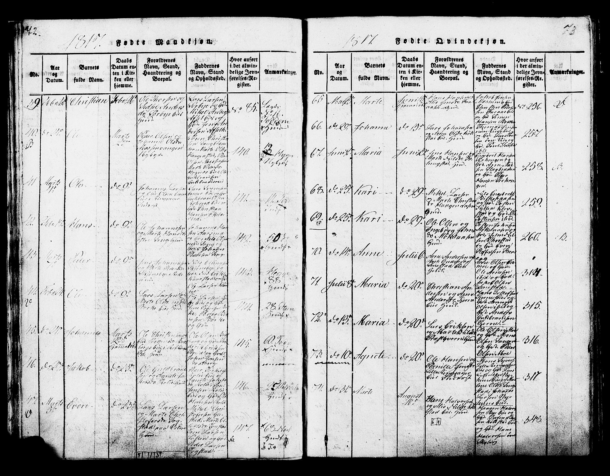 Ringsaker prestekontor, SAH/PREST-014/K/Ka/L0005: Parish register (official) no. 5, 1814-1826, p. 72-73