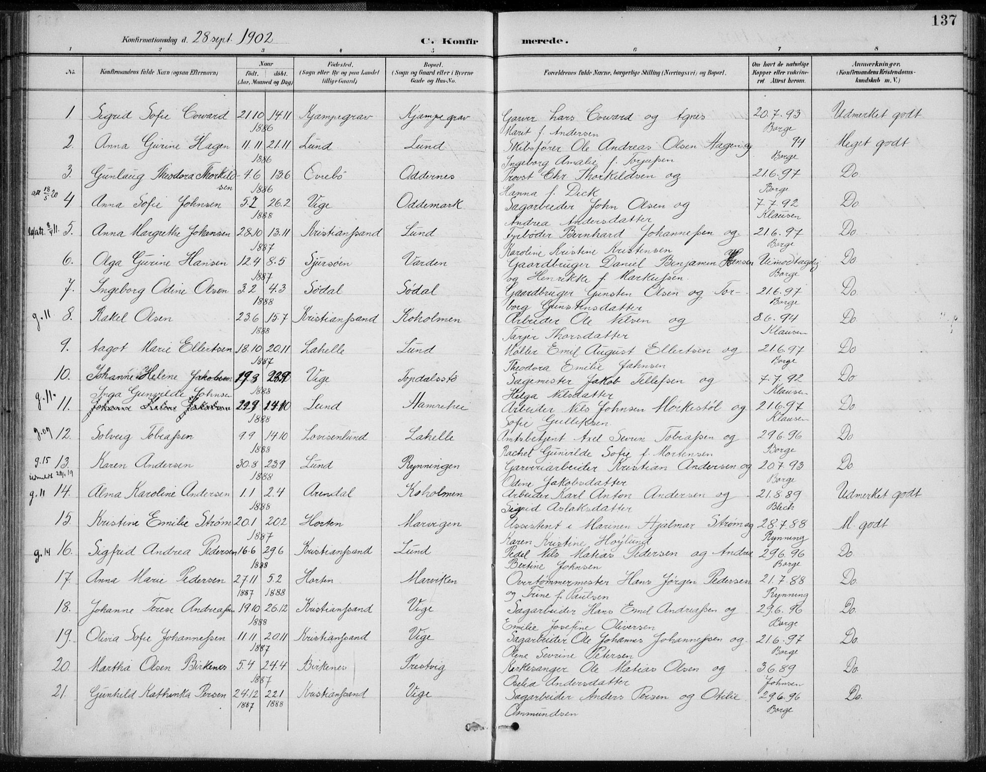 Oddernes sokneprestkontor, AV/SAK-1111-0033/F/Fa/Faa/L0010: Parish register (official) no. A 10, 1897-1911, p. 137