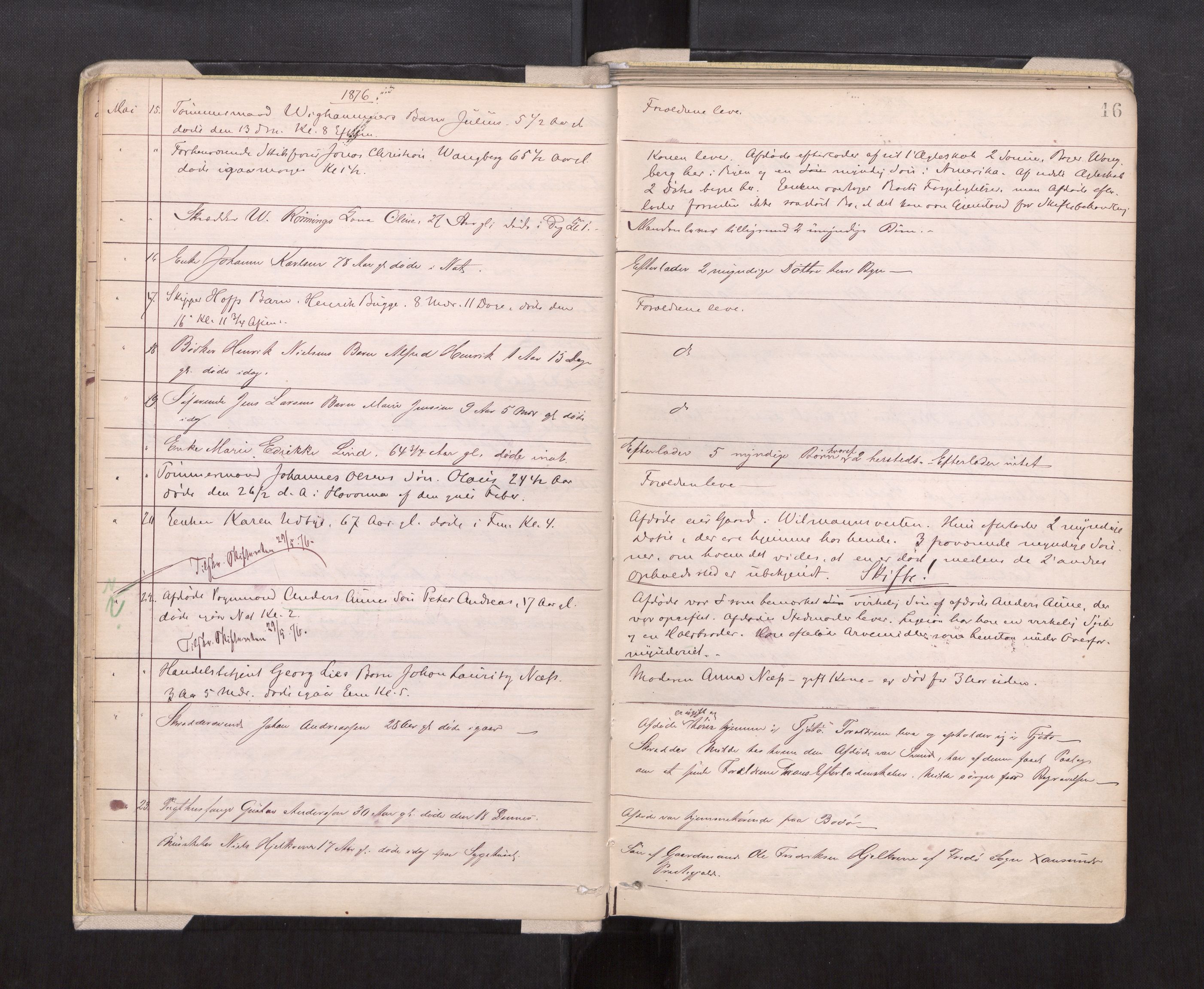 Trondheim byfogd, AV/SAT-A-0003/1/3/3L/L0002: Dødsanmeldelsesprotokoll, 1875-1879, p. 16