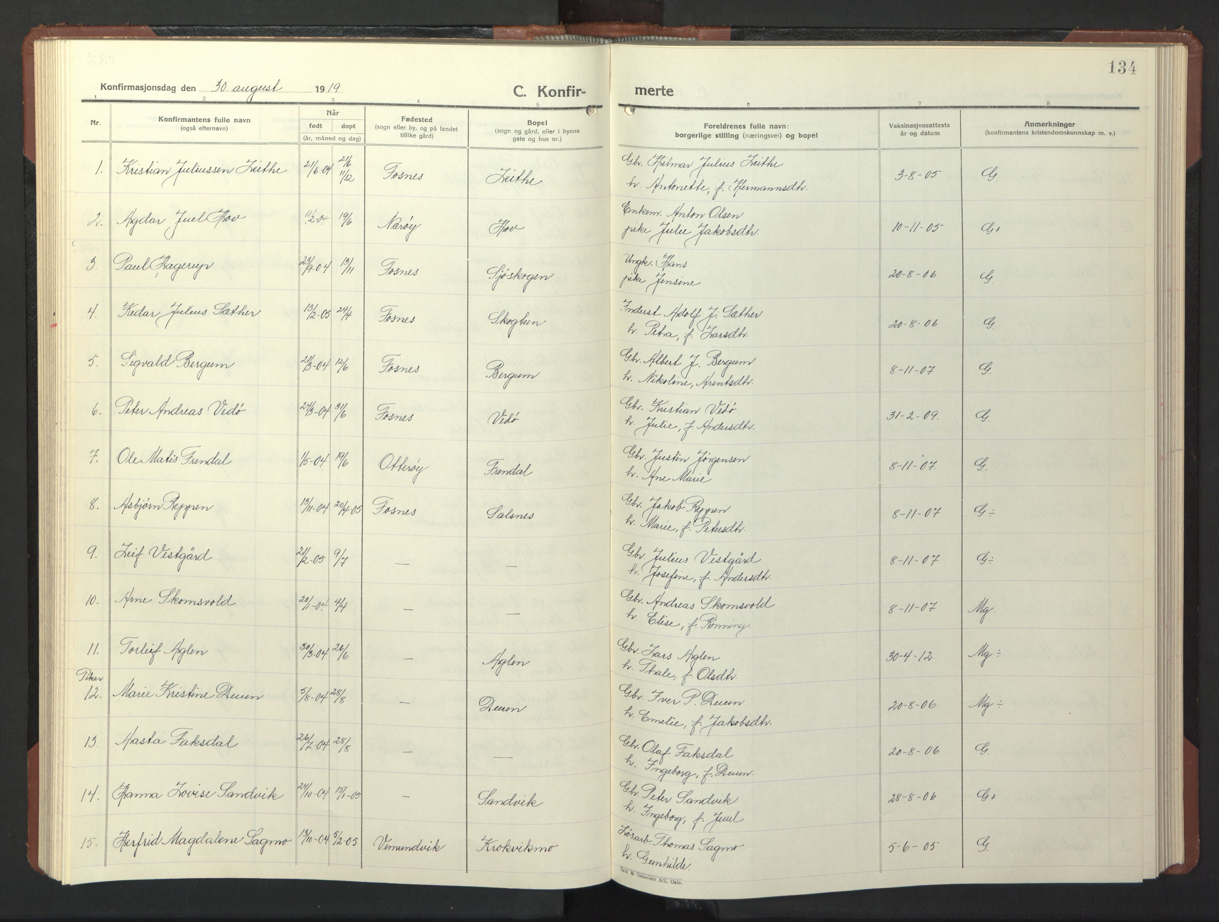 Ministerialprotokoller, klokkerbøker og fødselsregistre - Nord-Trøndelag, AV/SAT-A-1458/773/L0625: Parish register (copy) no. 773C01, 1910-1952, p. 134