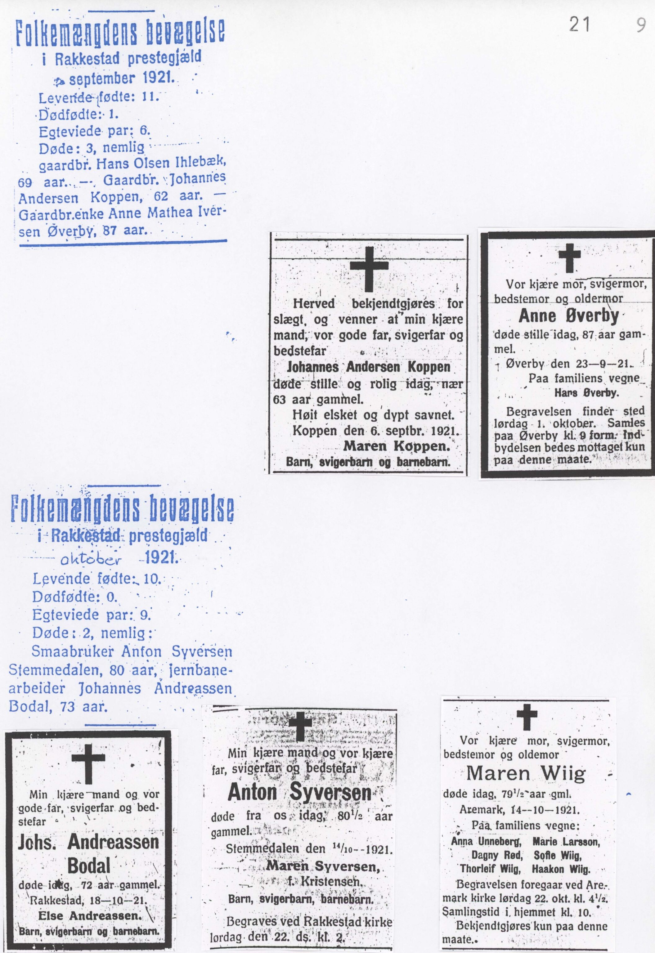 , Dødsannonser lokalaviser Rakkestad 1921 - 1925, 1921-1925, p. 11