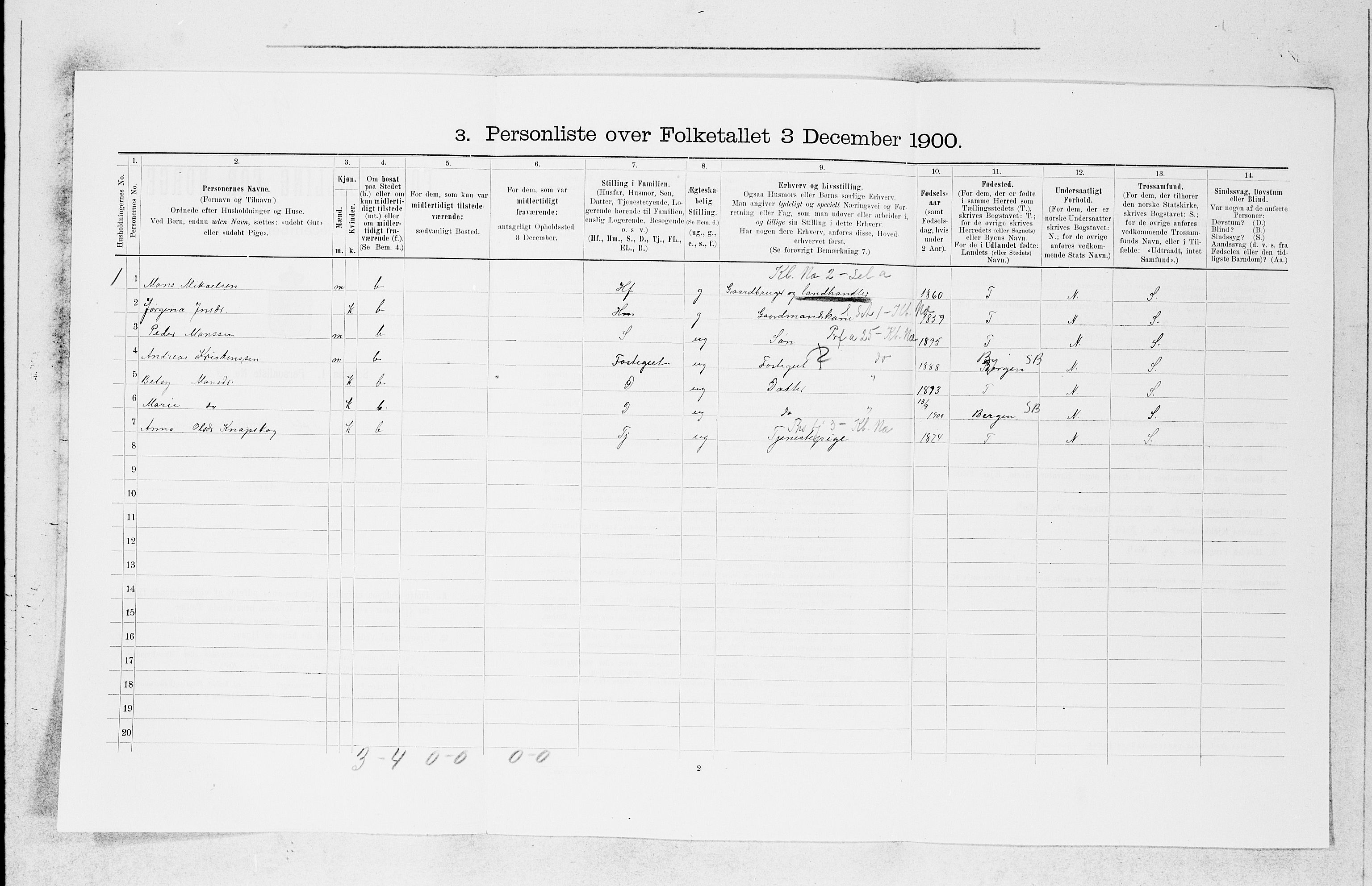 SAB, 1900 census for Fjell, 1900, p. 699