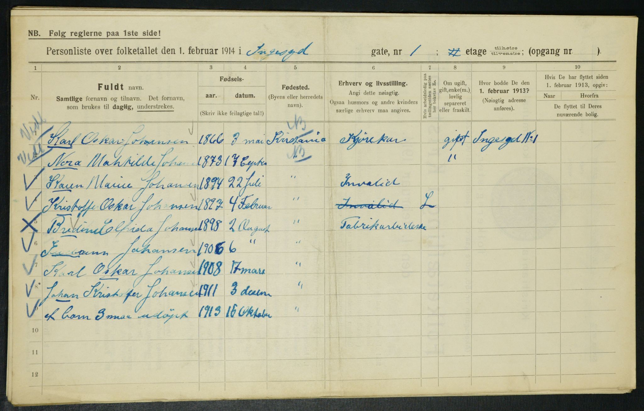 OBA, Municipal Census 1914 for Kristiania, 1914, p. 43934