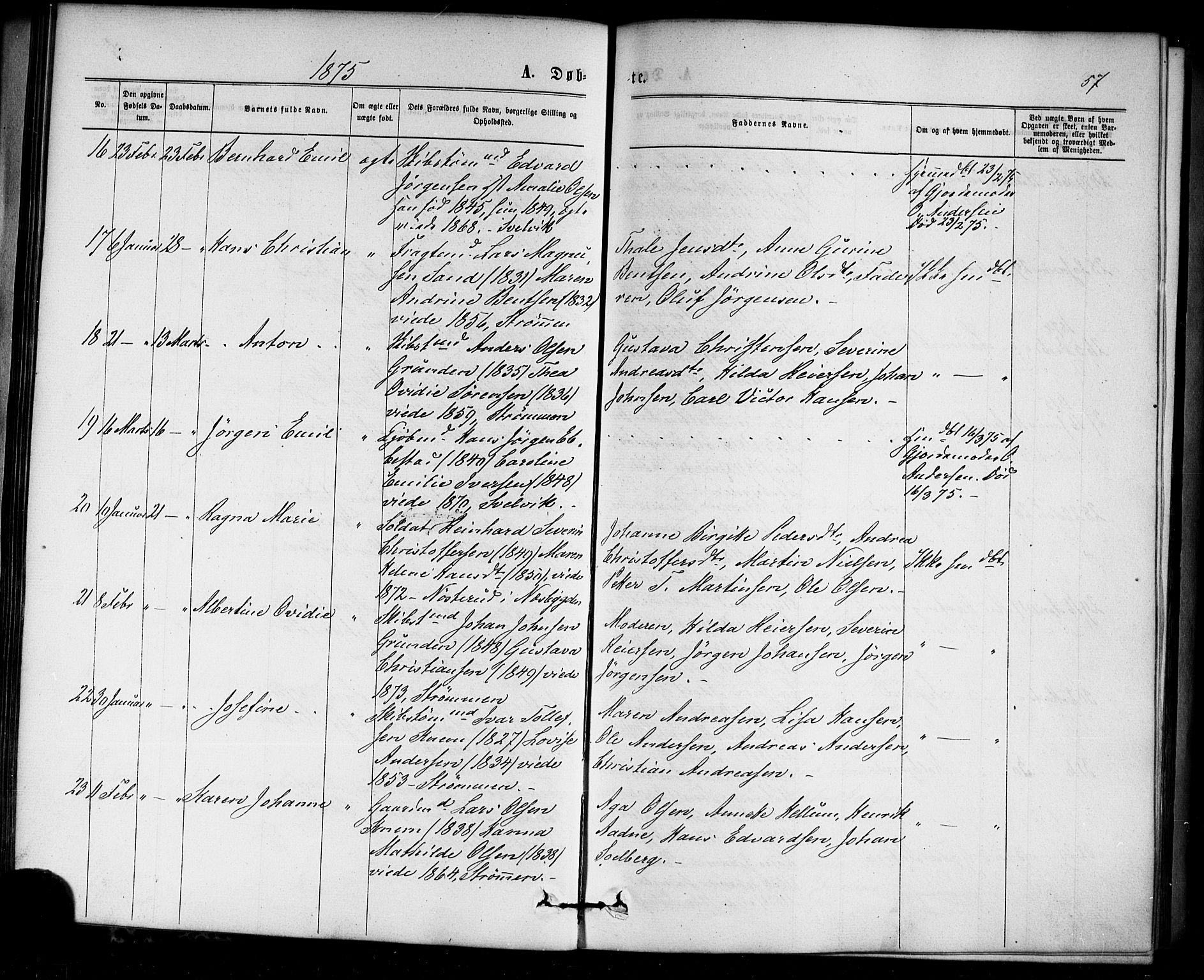 Strømm kirkebøker, AV/SAKO-A-322/F/Fa/L0002: Parish register (official) no. I 2, 1870-1877, p. 57