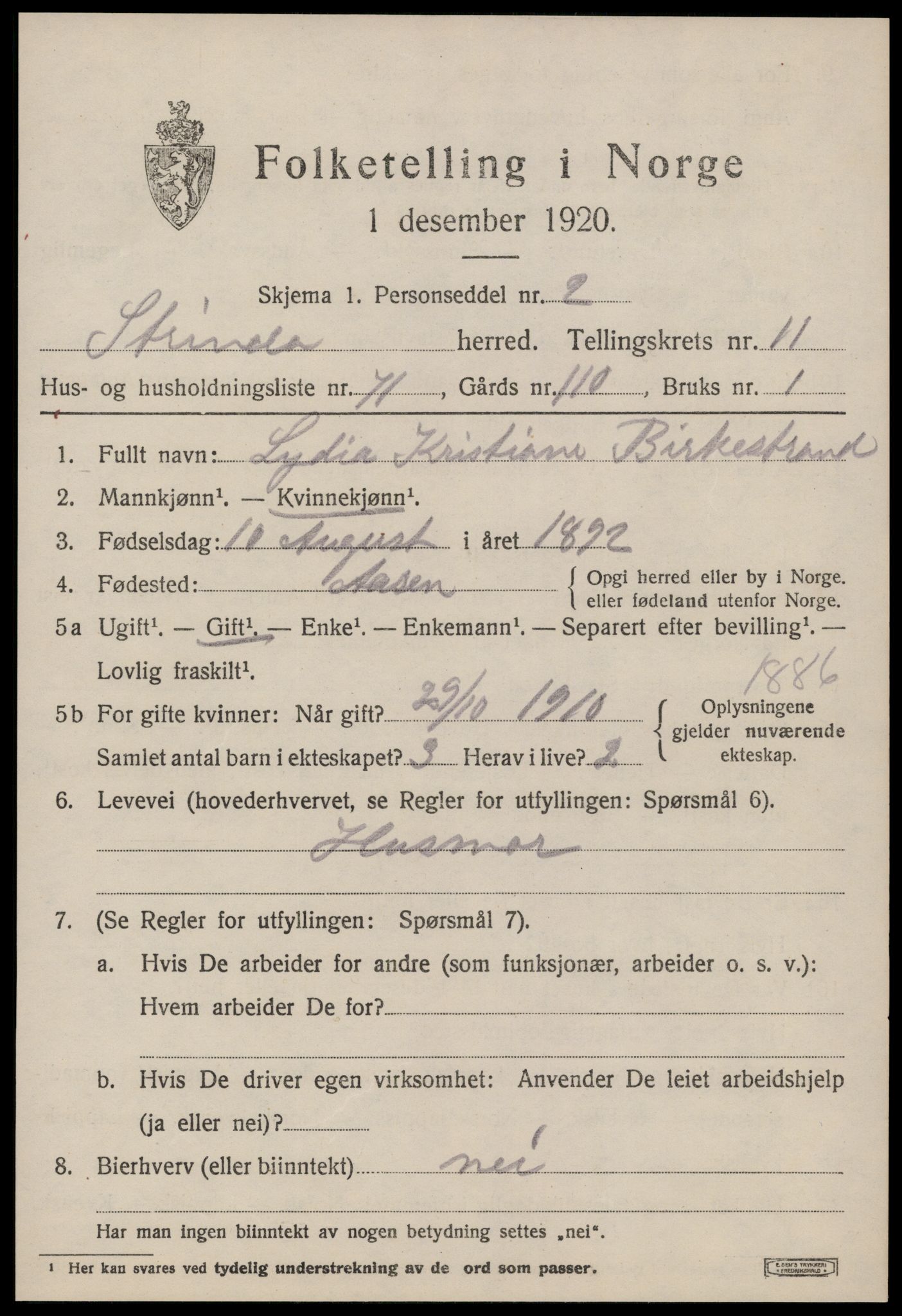 SAT, 1920 census for Strinda, 1920, p. 26110