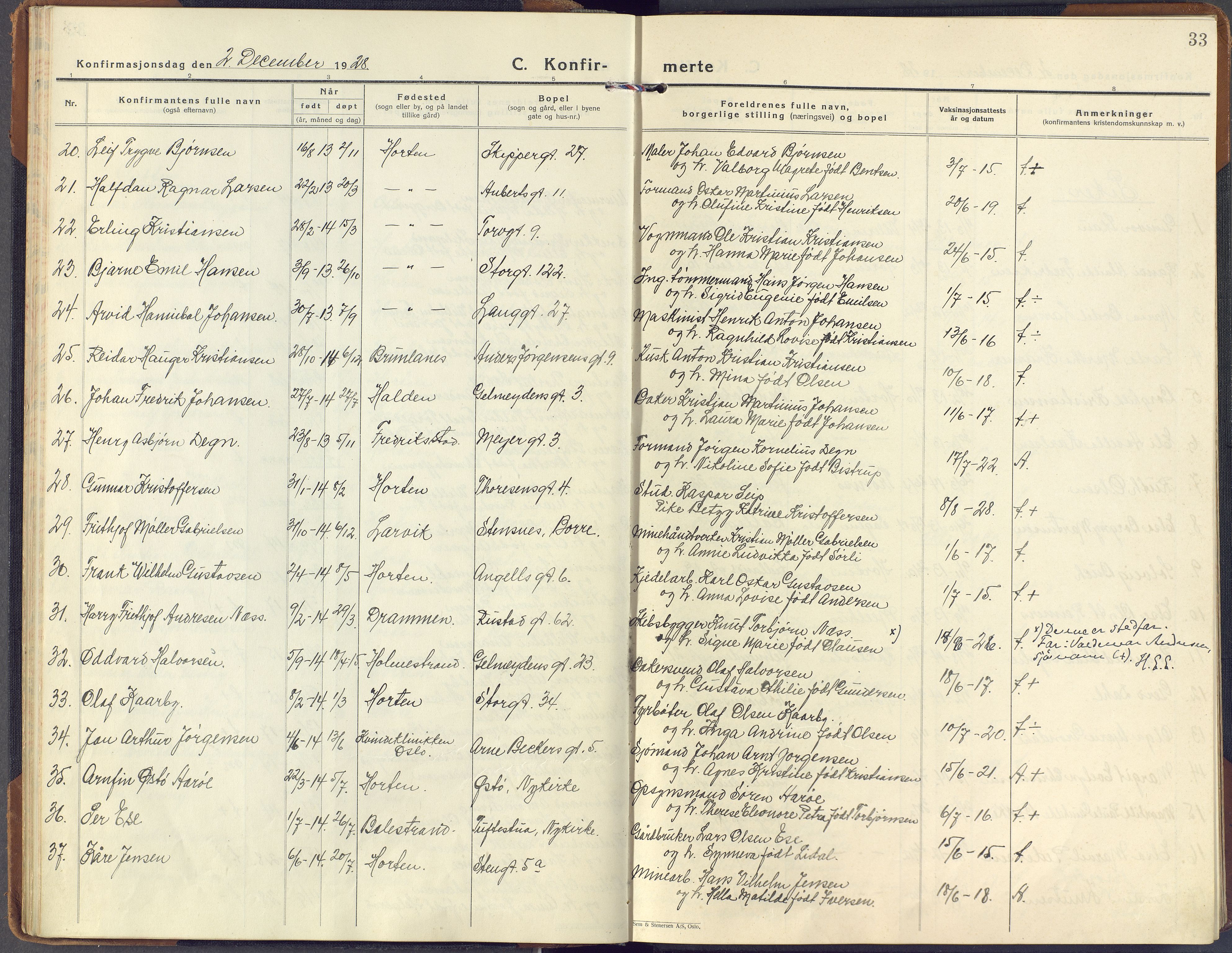 Horten kirkebøker, SAKO/A-348/F/Fa/L0011: Parish register (official) no. 11, 1926-1937, p. 33
